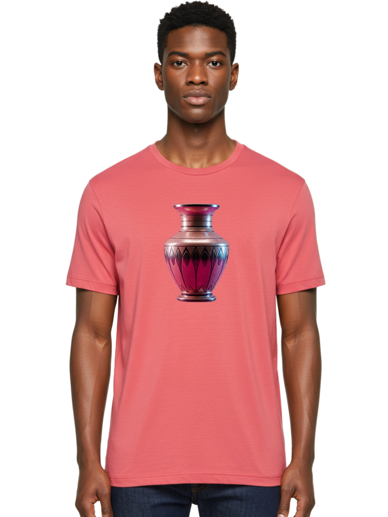Red-Vase Men'S Graphic Tee, 100% Cotton, Comfortable Casual Summer Wear, Machine Washable, Copper Vase, Metallic Sheen, Geometric Pattern, Luxurious Decor, Home Decor, Elegant Design, Modern Style, Decorative Vase Bab331