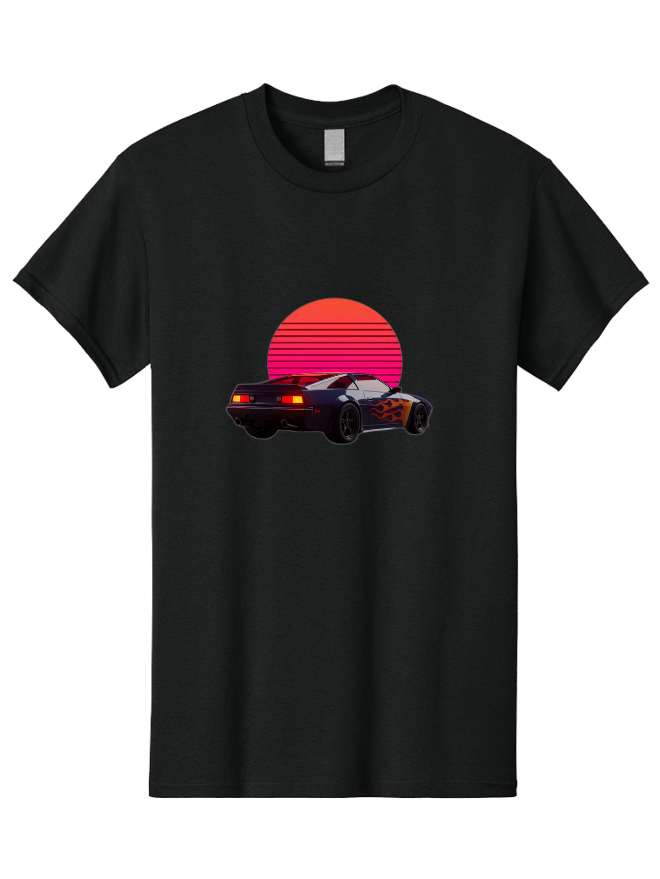 Retro-Sports-Car-1 Men'S Graphic Tee, 100% Cotton, Comfortable Casual Summer Wear, Machine Washable, Retro Sports Car, Flame Design, Vintage Vehicle, 80S Car Culture, Neon Lights, Synth Wave, Red Sun, Vintage Graphics, Retro Futuristic Bab334