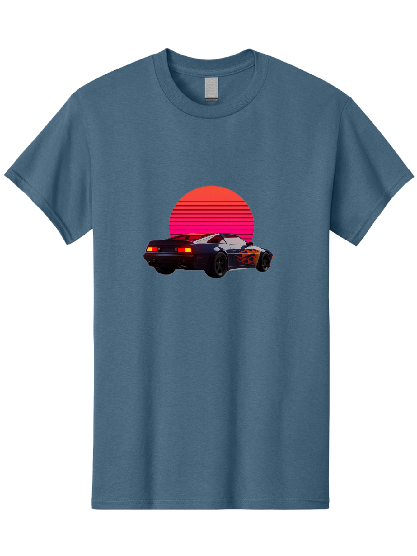 Retro-Sports-Car-1 Men'S Graphic Tee, 100% Cotton, Comfortable Casual Summer Wear, Machine Washable, Retro Sports Car, Flame Design, Vintage Vehicle, 80S Car Culture, Neon Lights, Synth Wave, Red Sun, Vintage Graphics, Retro Futuristic Bab334