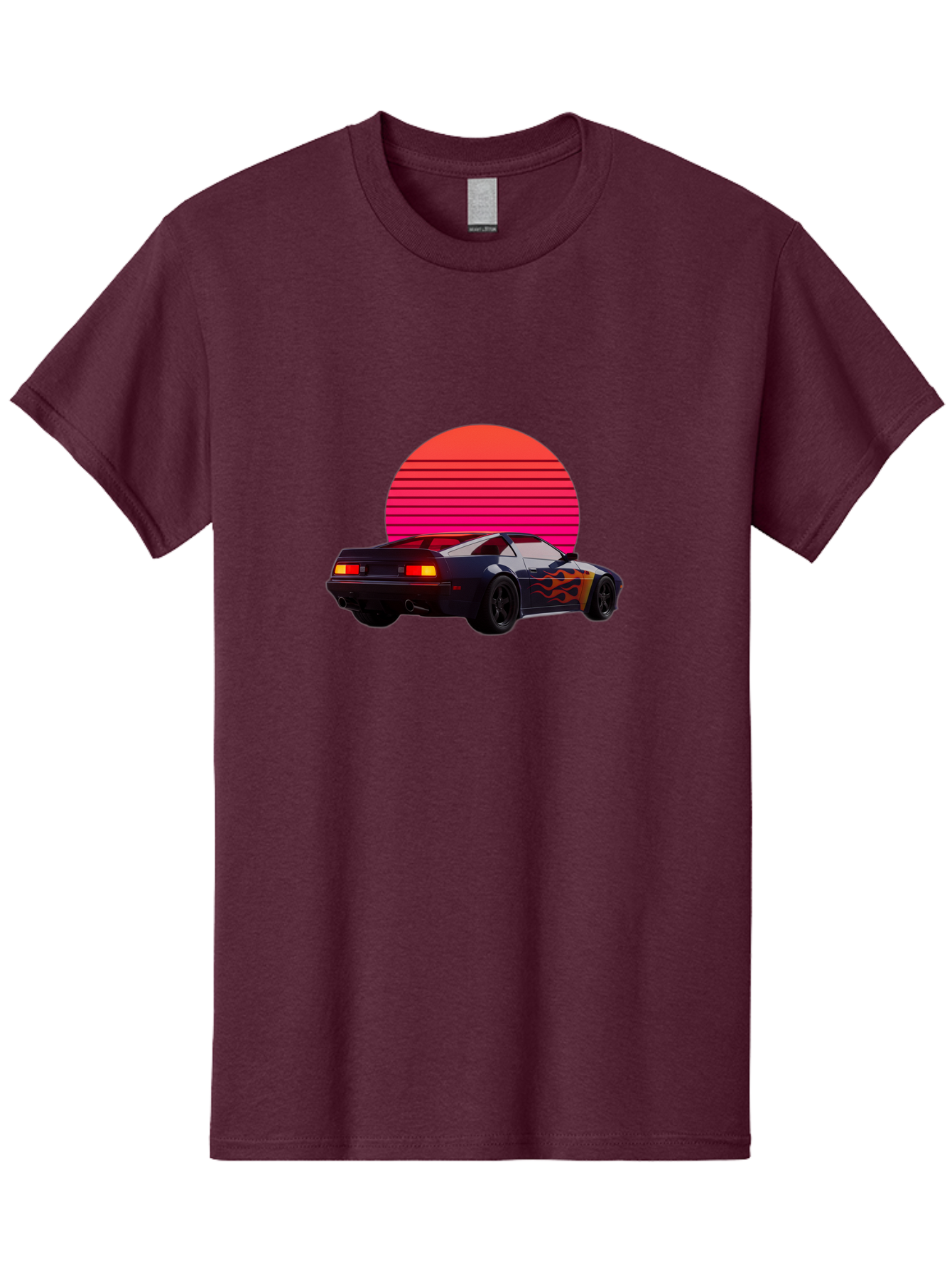 Retro-Sports-Car-1 Men'S Graphic Tee, 100% Cotton, Comfortable Casual Summer Wear, Machine Washable, Retro Sports Car, Flame Design, Vintage Vehicle, 80S Car Culture, Neon Lights, Synth Wave, Red Sun, Vintage Graphics, Retro Futuristic Bab334