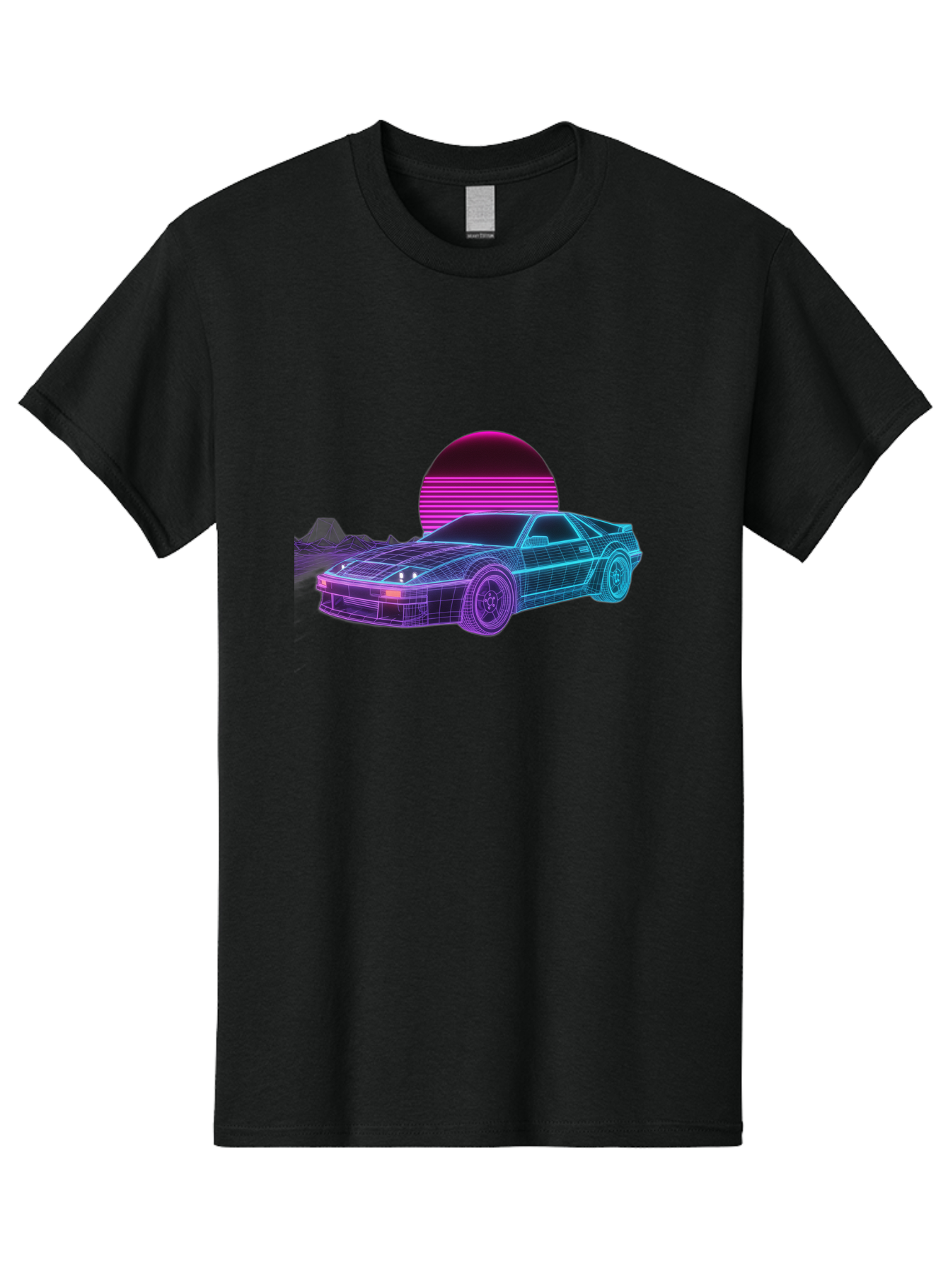 Retro-Sports-Car Men'S Graphic Tee, 100% Cotton, Comfortable Casual Summer Wear, Machine Washable, Retro Futuristic Car, Neon Lights, Synthwave Style, Vaporwave Aesthetic, 80S Sports Car, Datsun 280Z, Grid Pattern, Futuristic Landscape, Bab335