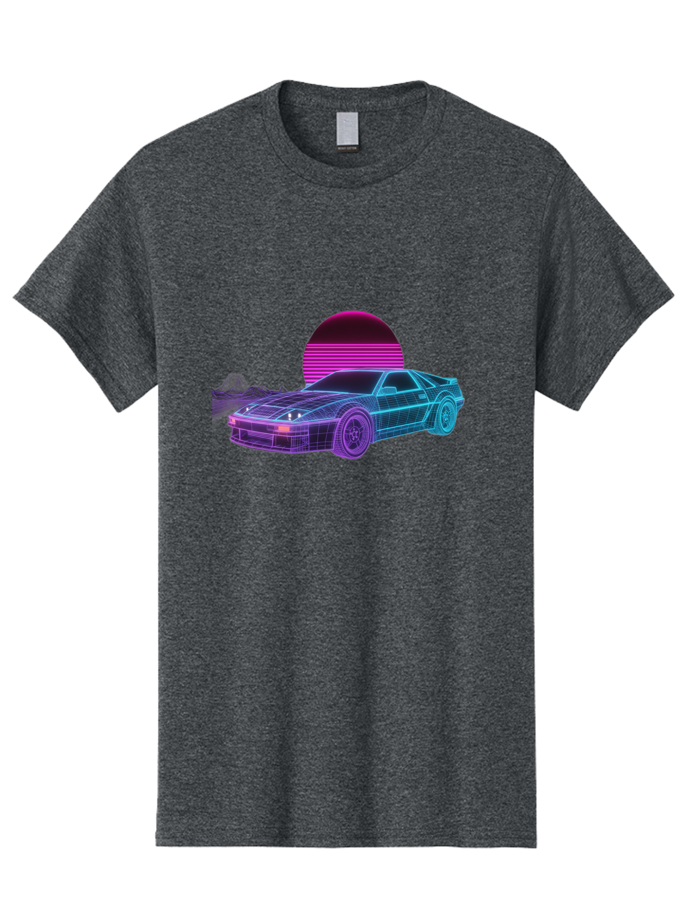 Retro-Sports-Car Men'S Graphic Tee, 100% Cotton, Comfortable Casual Summer Wear, Machine Washable, Retro Futuristic Car, Neon Lights, Synthwave Style, Vaporwave Aesthetic, 80S Sports Car, Datsun 280Z, Grid Pattern, Futuristic Landscape, Bab335