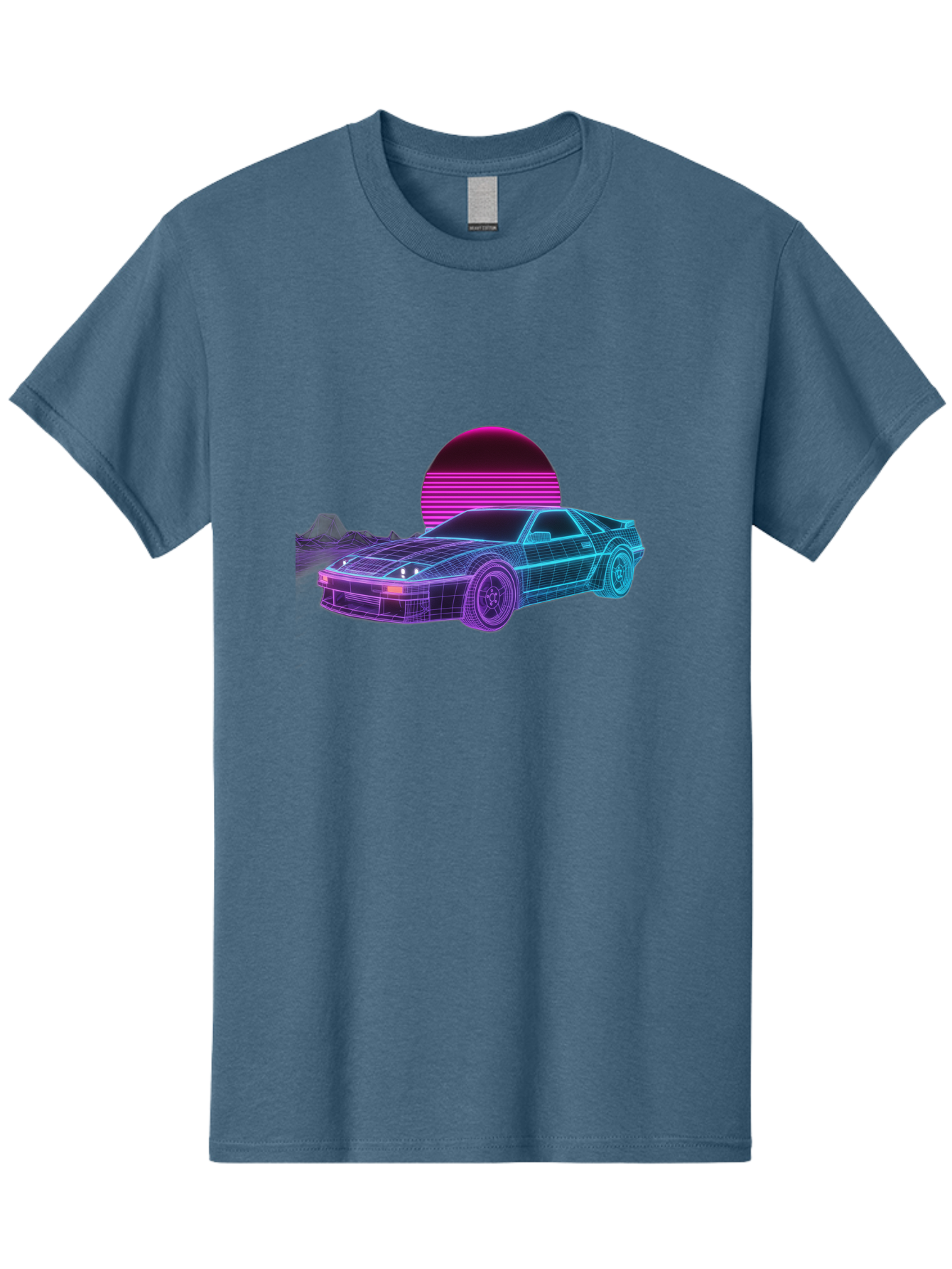 Retro-Sports-Car Men'S Graphic Tee, 100% Cotton, Comfortable Casual Summer Wear, Machine Washable, Retro Futuristic Car, Neon Lights, Synthwave Style, Vaporwave Aesthetic, 80S Sports Car, Datsun 280Z, Grid Pattern, Futuristic Landscape, Bab335