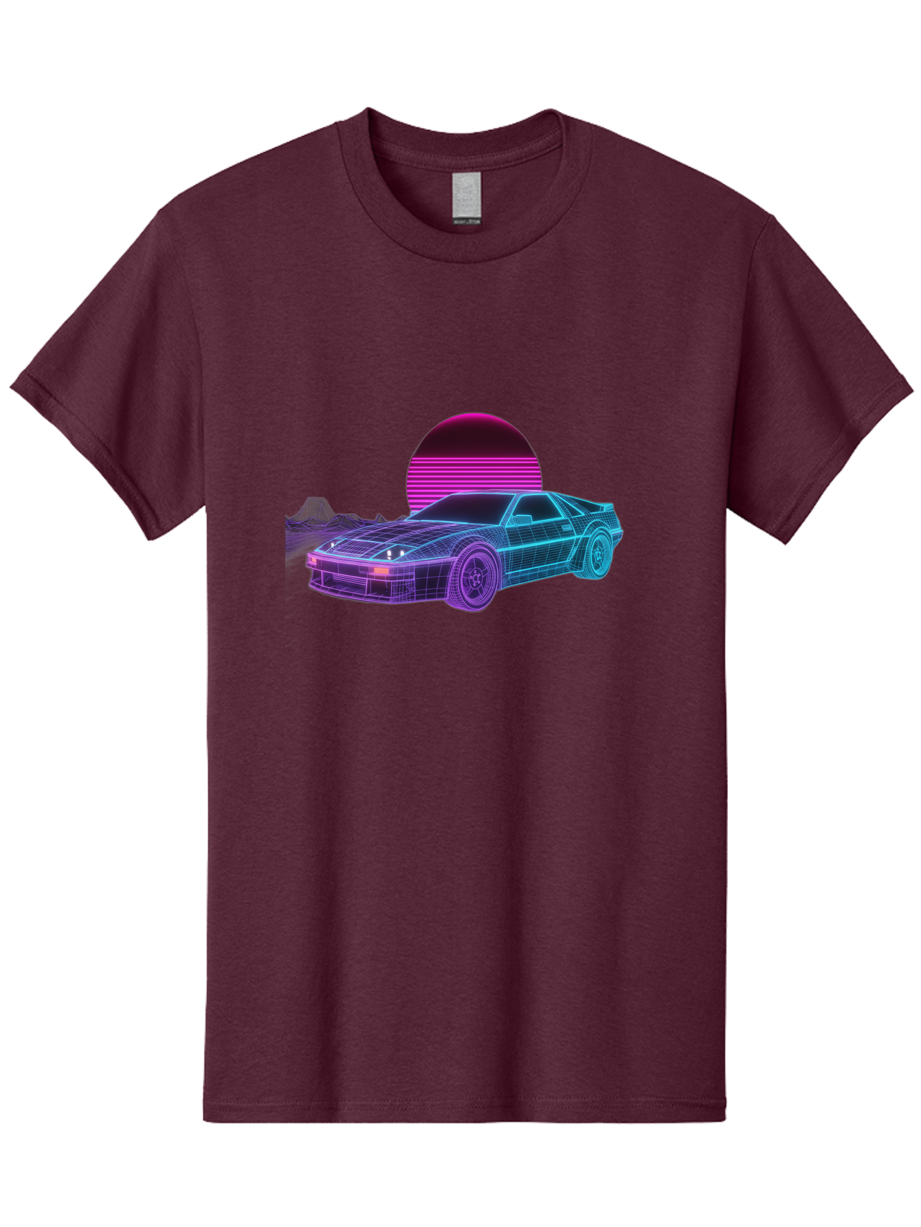 Retro-Sports-Car Men'S Graphic Tee, 100% Cotton, Comfortable Casual Summer Wear, Machine Washable, Retro Futuristic Car, Neon Lights, Synthwave Style, Vaporwave Aesthetic, 80S Sports Car, Datsun 280Z, Grid Pattern, Futuristic Landscape, Bab335