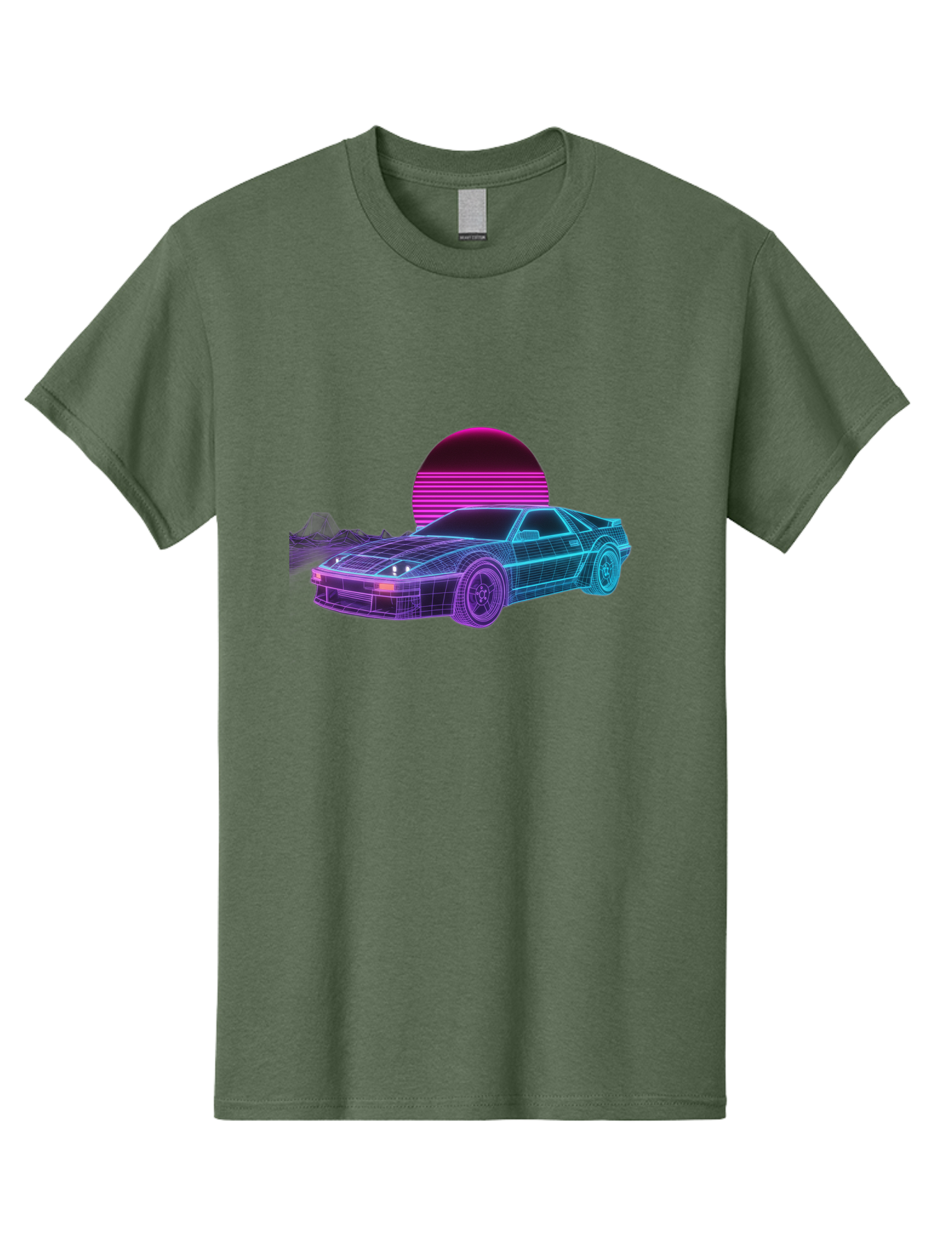 Retro-Sports-Car Men'S Graphic Tee, 100% Cotton, Comfortable Casual Summer Wear, Machine Washable, Retro Futuristic Car, Neon Lights, Synthwave Style, Vaporwave Aesthetic, 80S Sports Car, Datsun 280Z, Grid Pattern, Futuristic Landscape, Bab335