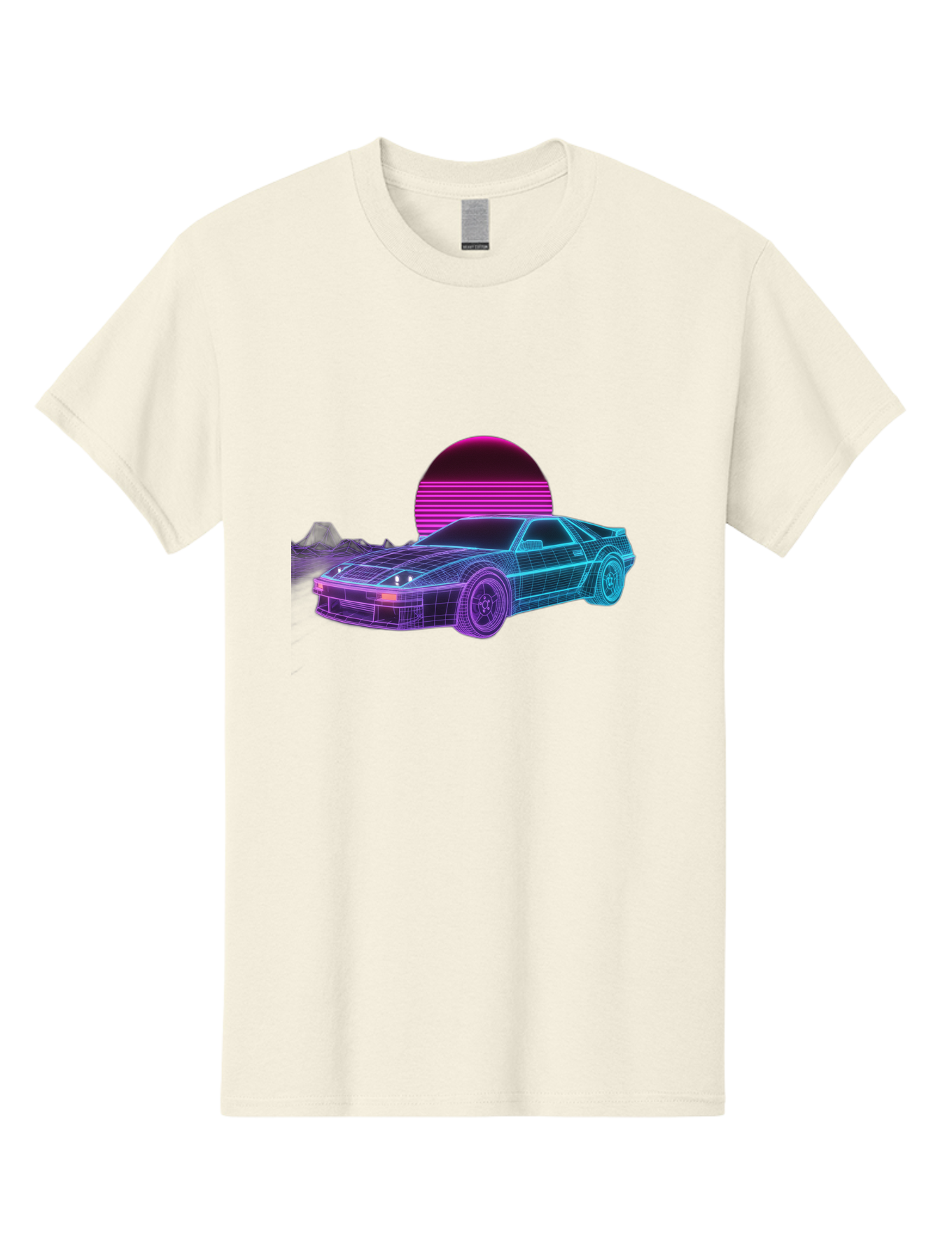 Retro-Sports-Car Men'S Graphic Tee, 100% Cotton, Comfortable Casual Summer Wear, Machine Washable, Retro Futuristic Car, Neon Lights, Synthwave Style, Vaporwave Aesthetic, 80S Sports Car, Datsun 280Z, Grid Pattern, Futuristic Landscape, Bab335
