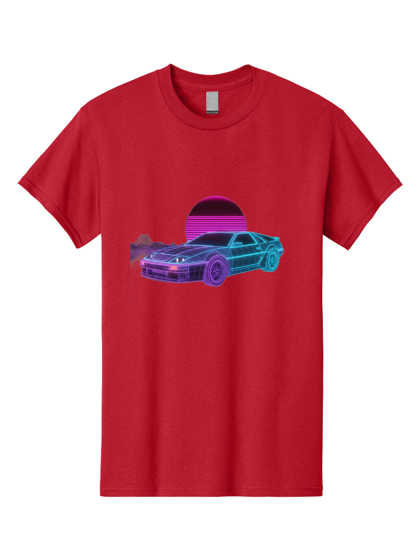 Retro-Sports-Car Men'S Graphic Tee, 100% Cotton, Comfortable Casual Summer Wear, Machine Washable, Retro Futuristic Car, Neon Lights, Synthwave Style, Vaporwave Aesthetic, 80S Sports Car, Datsun 280Z, Grid Pattern, Futuristic Landscape, Bab335