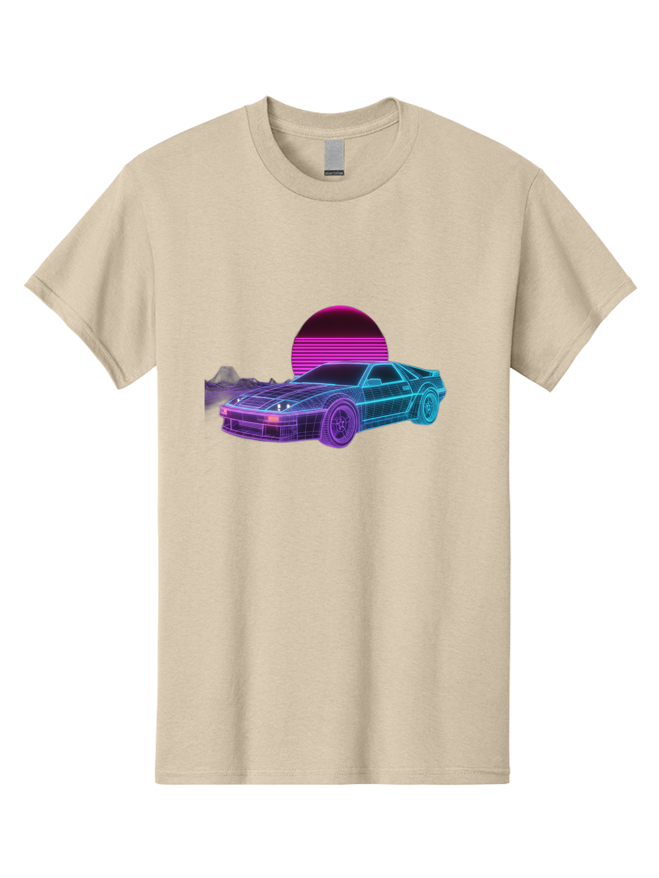 Retro-Sports-Car Men'S Graphic Tee, 100% Cotton, Comfortable Casual Summer Wear, Machine Washable, Retro Futuristic Car, Neon Lights, Synthwave Style, Vaporwave Aesthetic, 80S Sports Car, Datsun 280Z, Grid Pattern, Futuristic Landscape, Bab335
