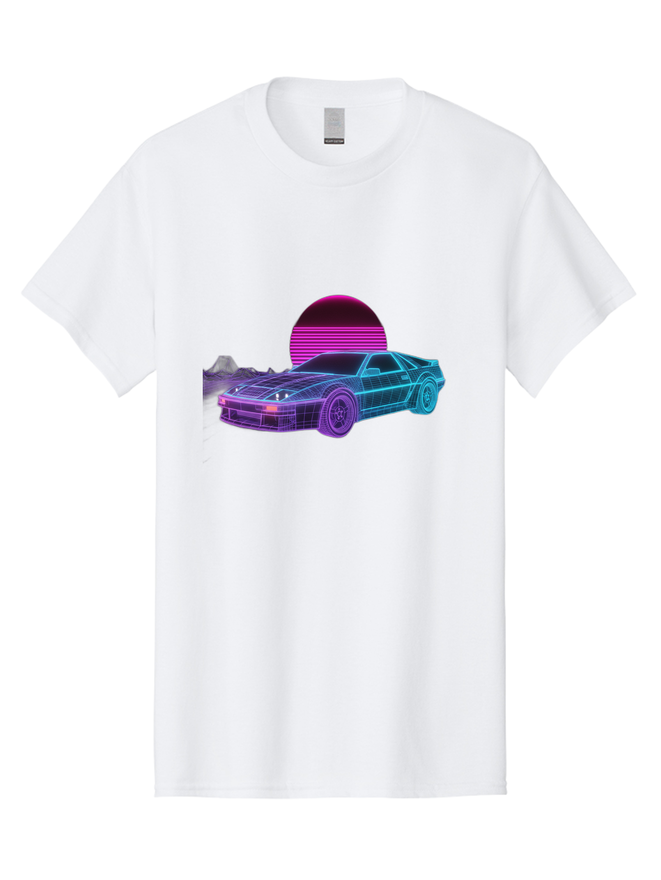 Retro-Sports-Car Men'S Graphic Tee, 100% Cotton, Comfortable Casual Summer Wear, Machine Washable, Retro Futuristic Car, Neon Lights, Synthwave Style, Vaporwave Aesthetic, 80S Sports Car, Datsun 280Z, Grid Pattern, Futuristic Landscape, Bab335