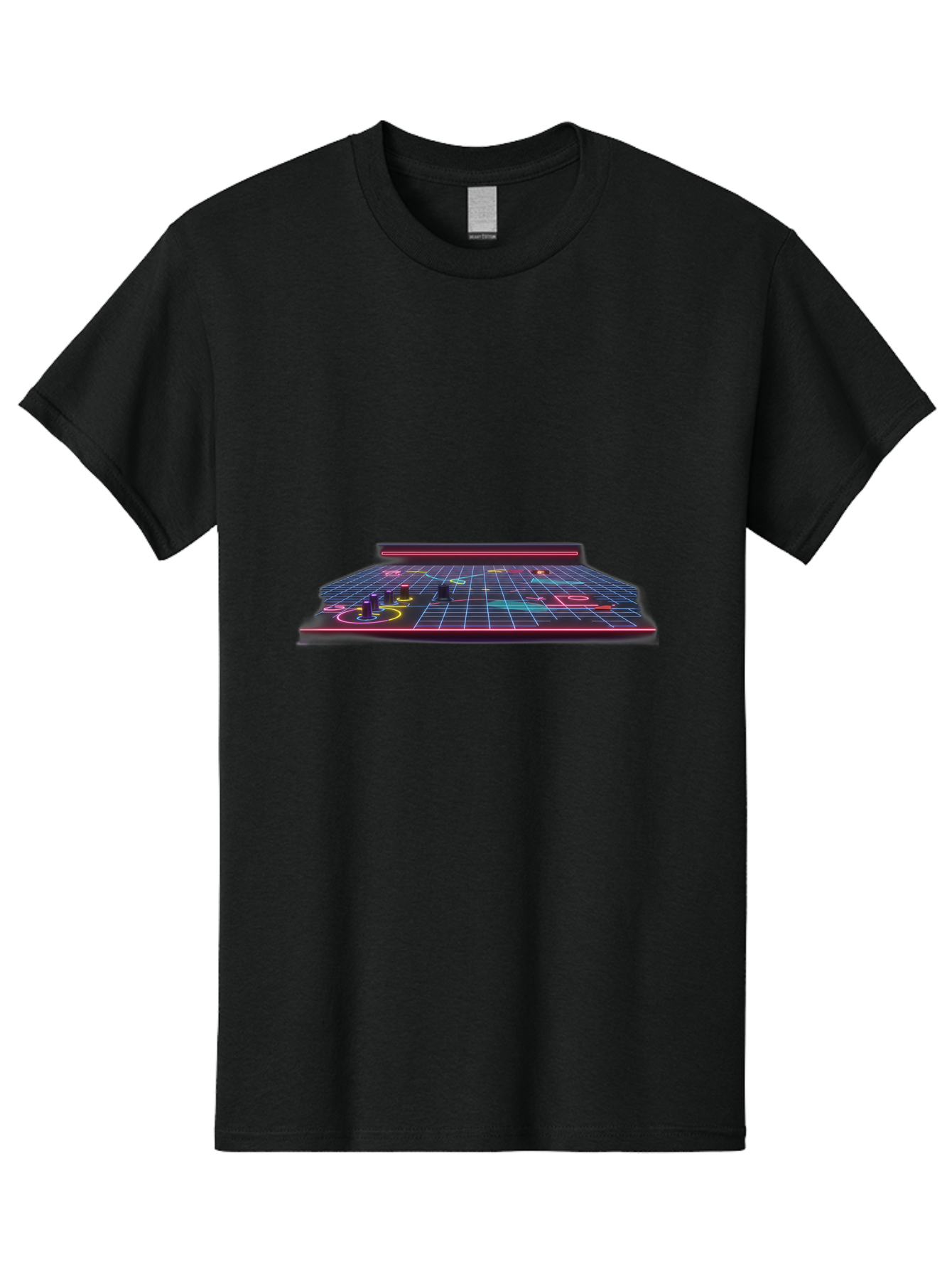 Retro-Synth-Stage Men'S Graphic Tee, 100% Cotton, Comfortable Casual Summer Wear, Machine Washable, Futuristic Stage, Synthwave Aesthetic, Neon Lights, Grid Pattern, Retro Futuristic Design, 80S Vibe, Gaming Stage, Concert Platform, Bab337
