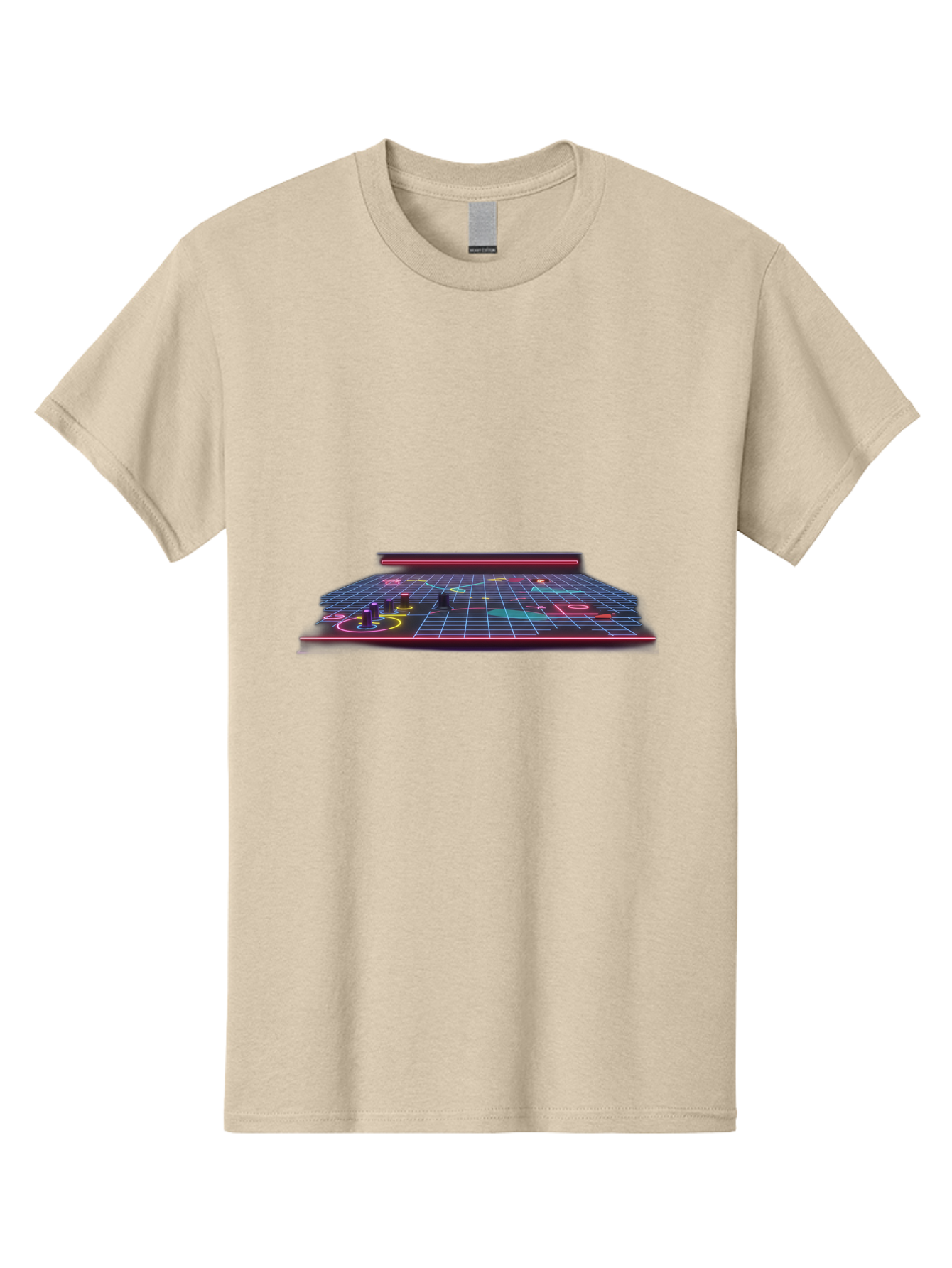 Retro-Synth-Stage Men'S Graphic Tee, 100% Cotton, Comfortable Casual Summer Wear, Machine Washable, Futuristic Stage, Synthwave Aesthetic, Neon Lights, Grid Pattern, Retro Futuristic Design, 80S Vibe, Gaming Stage, Concert Platform, Bab337