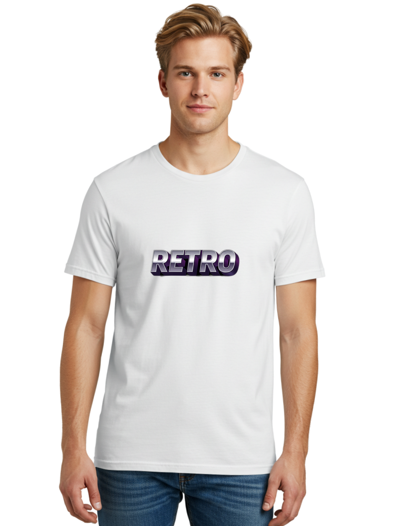 Retro Men'S Graphic Tee, 100% Cotton, Comfortable Casual Summer Wear, Machine Washable, Retro Style, Vintage Aesthetic, Metallic Text, Nostalgic Feel, Classic Design, Bold Typography, Chrome Effect, Retro Vibes Bab338