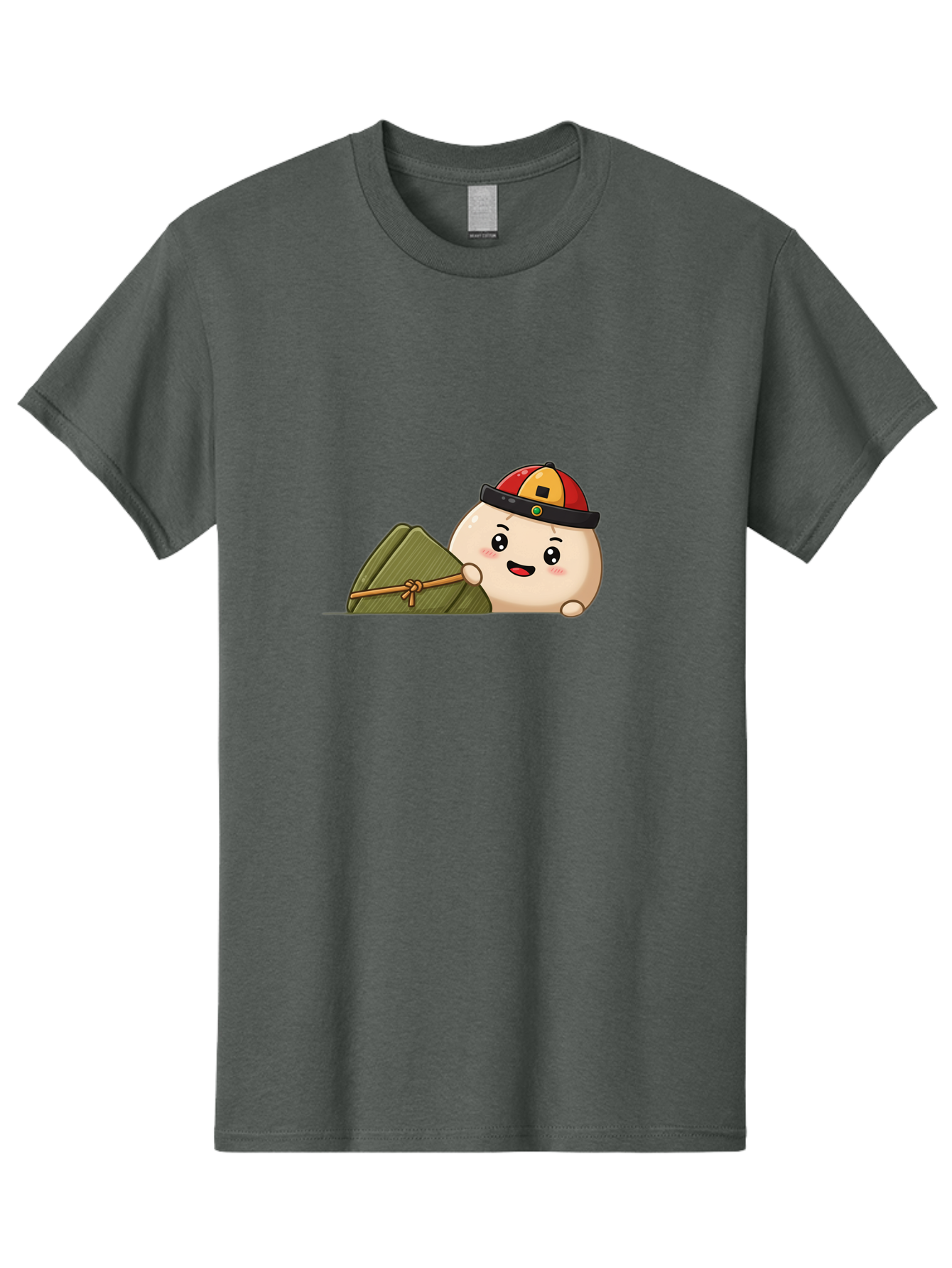 Rice-Dumpling Men'S Graphic Tee, 100% Cotton, Comfortable Casual Summer Wear, Machine Washable, Cartoon Dumpling Character, Red And Yellow Cap, Zongzi, Traditional Chinese Food, Dragon Boat Festival, Cute, Adorable, Kawaii, Character Design, Bab339