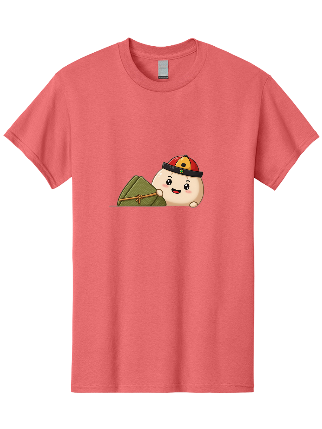 Rice-Dumpling Men'S Graphic Tee, 100% Cotton, Comfortable Casual Summer Wear, Machine Washable, Cartoon Dumpling Character, Red And Yellow Cap, Zongzi, Traditional Chinese Food, Dragon Boat Festival, Cute, Adorable, Kawaii, Character Design, Bab339
