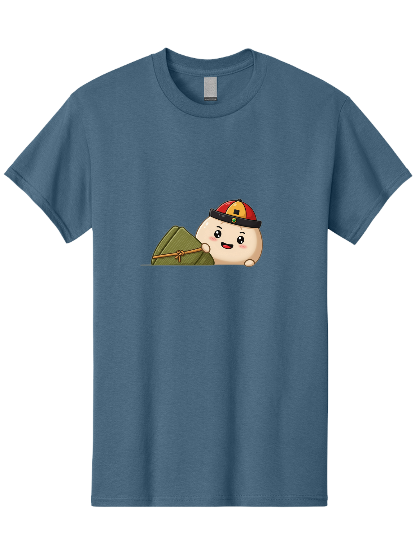 Rice-Dumpling Men'S Graphic Tee, 100% Cotton, Comfortable Casual Summer Wear, Machine Washable, Cartoon Dumpling Character, Red And Yellow Cap, Zongzi, Traditional Chinese Food, Dragon Boat Festival, Cute, Adorable, Kawaii, Character Design, Bab339