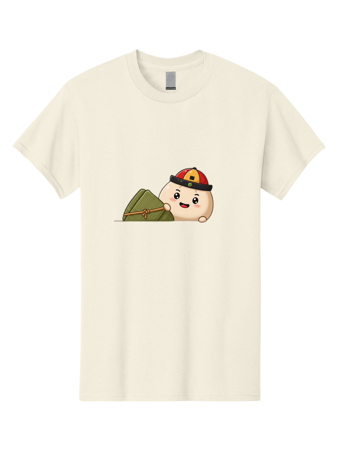 Rice-Dumpling Men'S Graphic Tee, 100% Cotton, Comfortable Casual Summer Wear, Machine Washable, Cartoon Dumpling Character, Red And Yellow Cap, Zongzi, Traditional Chinese Food, Dragon Boat Festival, Cute, Adorable, Kawaii, Character Design, Bab339