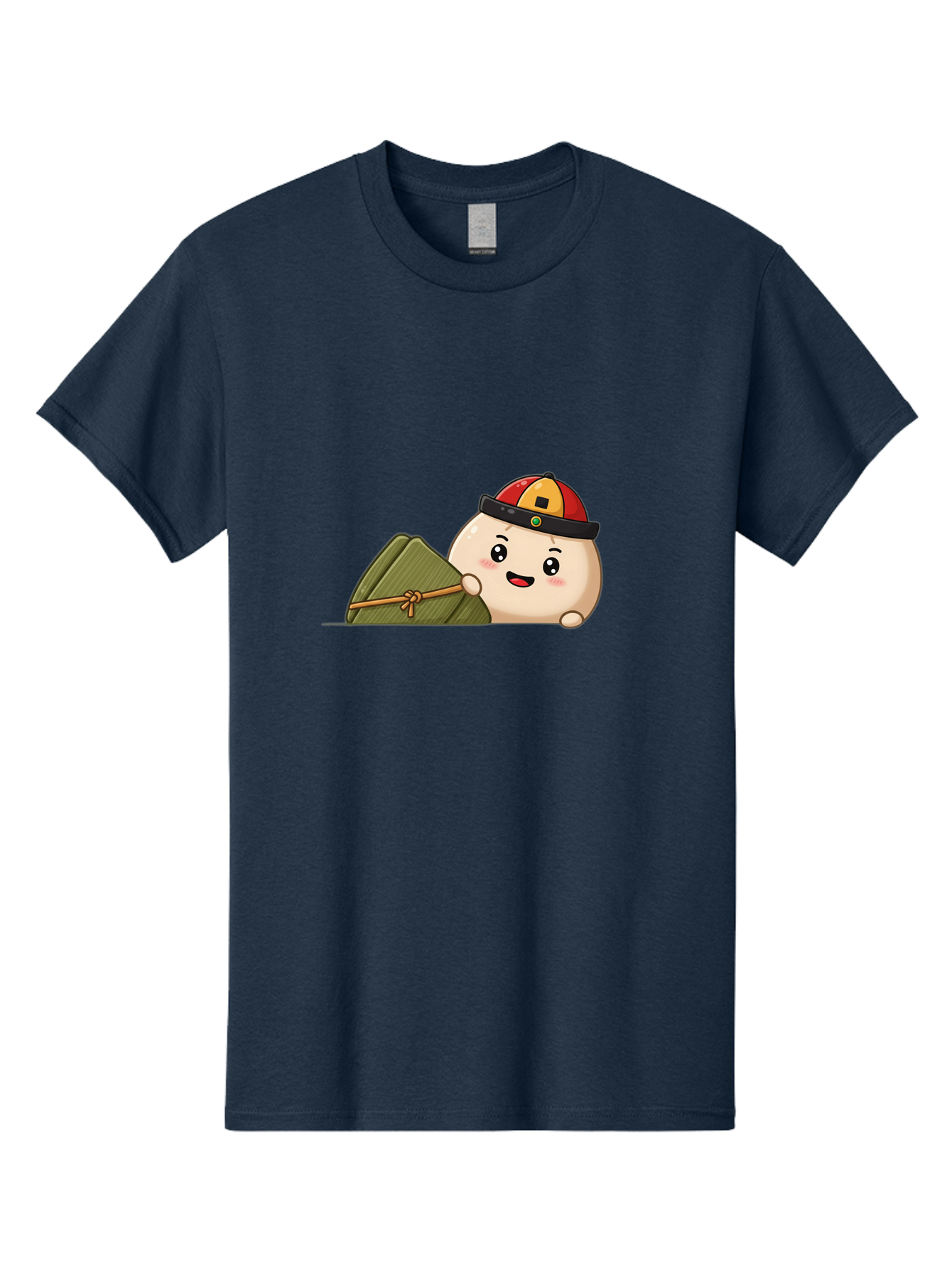 Rice-Dumpling Men'S Graphic Tee, 100% Cotton, Comfortable Casual Summer Wear, Machine Washable, Cartoon Dumpling Character, Red And Yellow Cap, Zongzi, Traditional Chinese Food, Dragon Boat Festival, Cute, Adorable, Kawaii, Character Design, Bab339