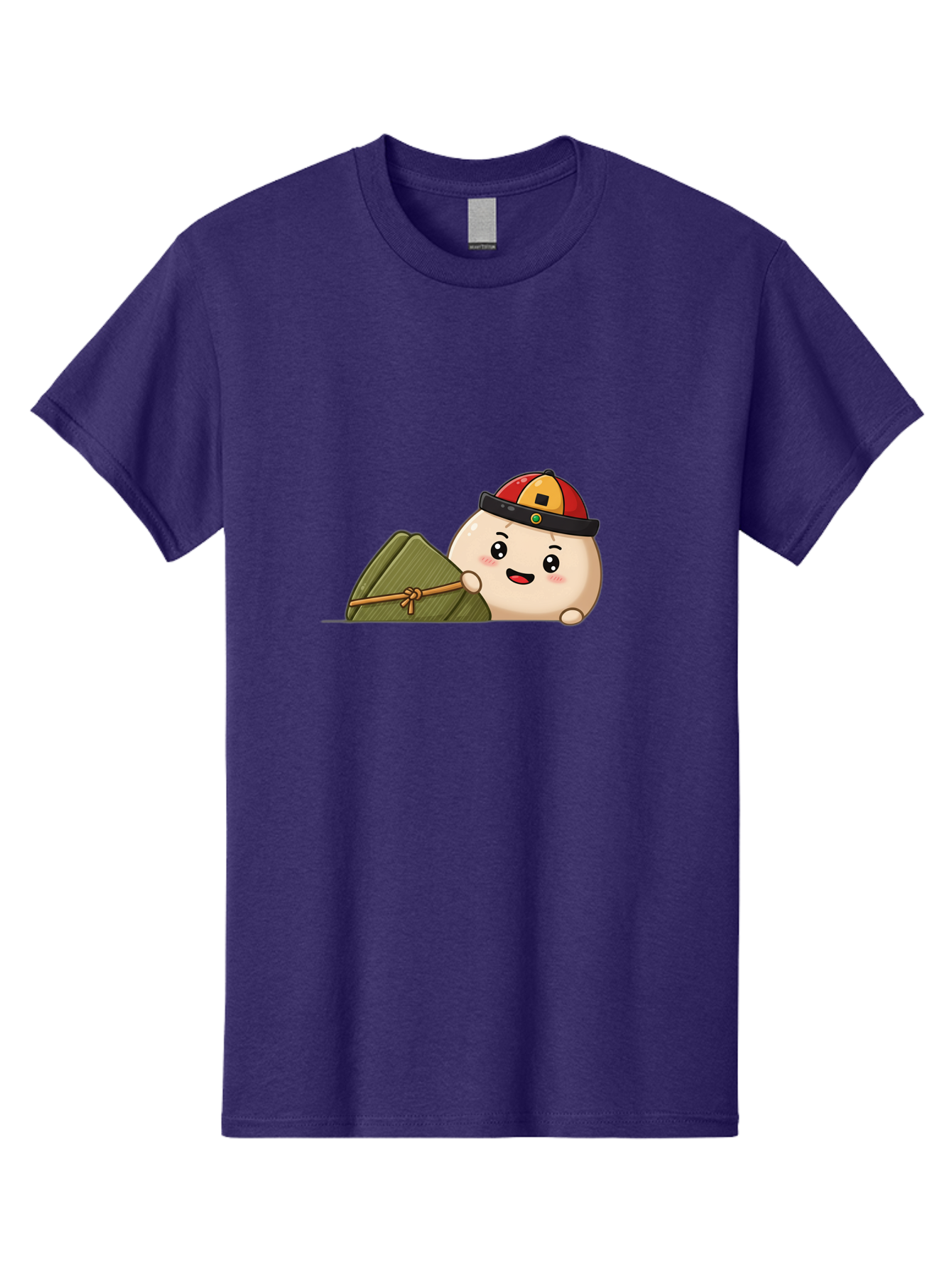 Rice-Dumpling Men'S Graphic Tee, 100% Cotton, Comfortable Casual Summer Wear, Machine Washable, Cartoon Dumpling Character, Red And Yellow Cap, Zongzi, Traditional Chinese Food, Dragon Boat Festival, Cute, Adorable, Kawaii, Character Design, Bab339