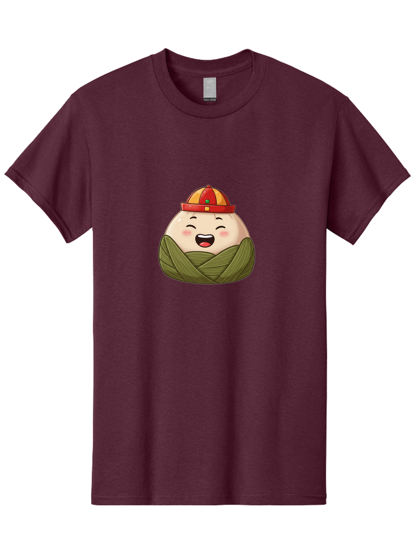 Rice-Dumplings Men'S Graphic Tee, 100% Cotton, Comfortable Casual Summer Wear, Machine Washable, Cartoon Zongzi, Traditional Chinese Food, Happy Face, Red And Yellow Hat, Green Wrapping, Joyful Expression, Chinese Culture, Festive Food, Bab340