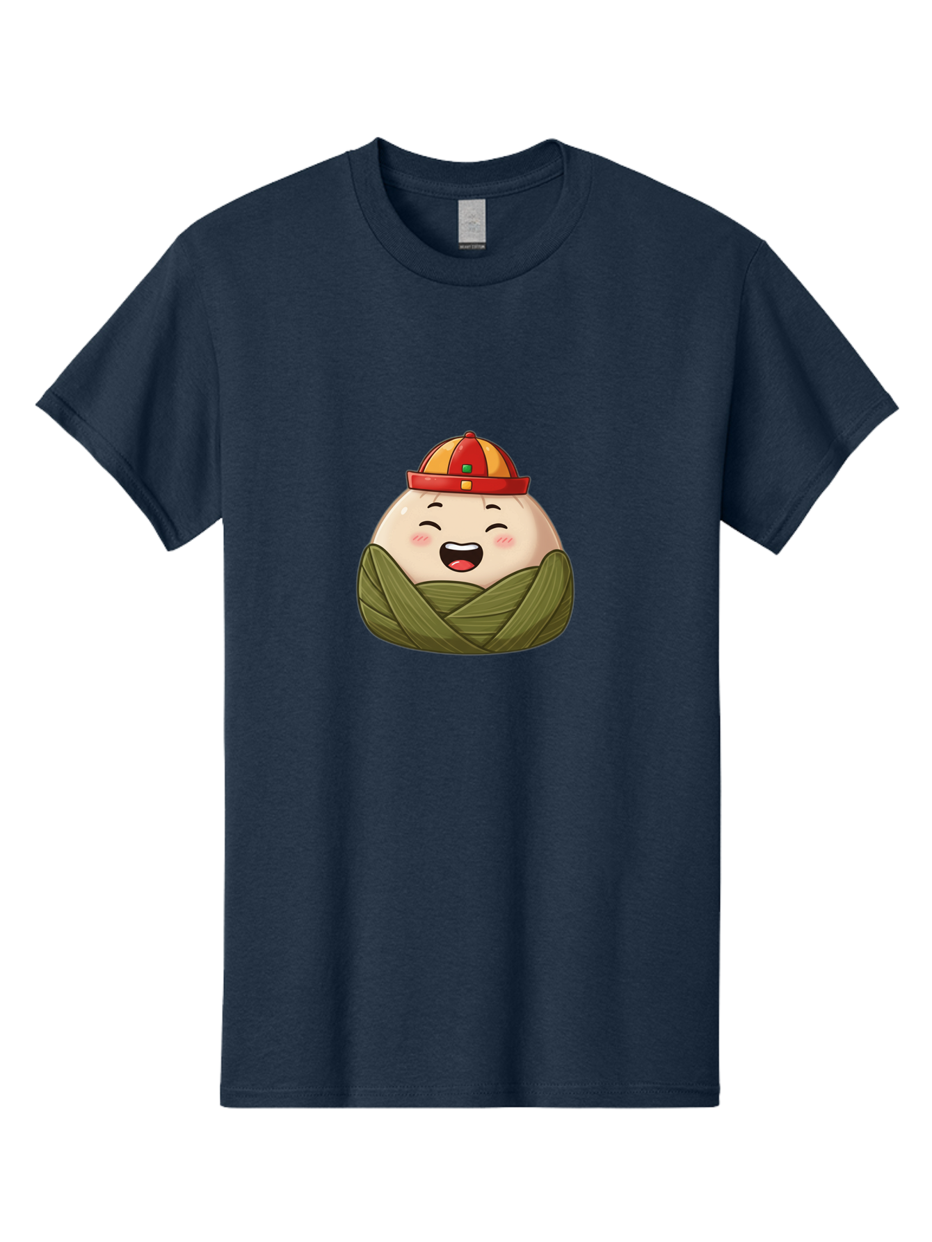 Rice-Dumplings Men'S Graphic Tee, 100% Cotton, Comfortable Casual Summer Wear, Machine Washable, Cartoon Zongzi, Traditional Chinese Food, Happy Face, Red And Yellow Hat, Green Wrapping, Joyful Expression, Chinese Culture, Festive Food, Bab340