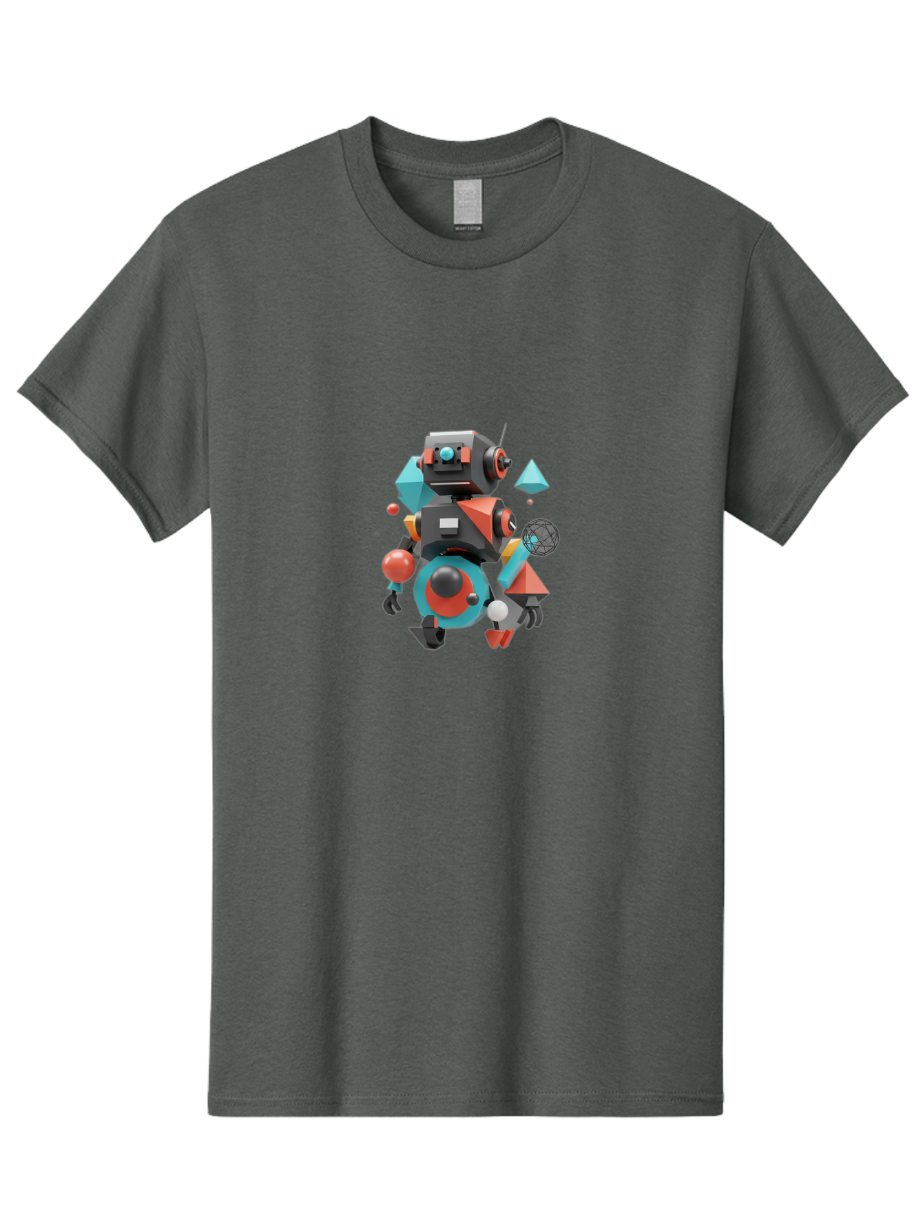 Robot-3 Men'S Graphic Tee, 100% Cotton, Comfortable Casual Summer Wear, Machine Washable, 3D Robot, Geometric Shapes, Vibrant Colors, Futuristic Design, Artificial Intelligence, Robotic Technology, Modern Art, Digital Illustration, Bab343