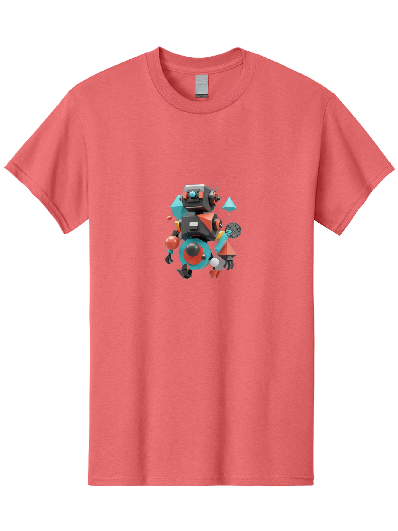 Robot-3 Men'S Graphic Tee, 100% Cotton, Comfortable Casual Summer Wear, Machine Washable, 3D Robot, Geometric Shapes, Vibrant Colors, Futuristic Design, Artificial Intelligence, Robotic Technology, Modern Art, Digital Illustration, Bab343