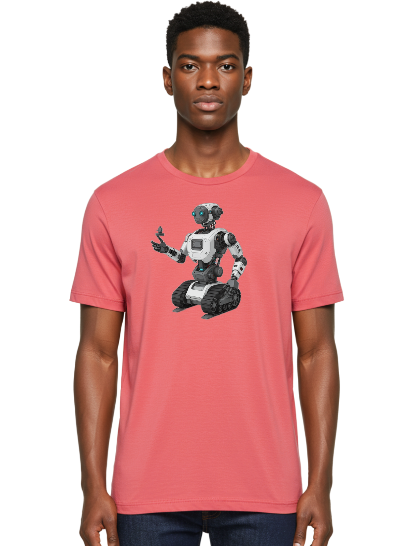 Robot-6 Men'S Graphic Tee, 100% Cotton, Comfortable Casual Summer Wear, Machine Washable, Robot With Tank Tracks, Artificial Intelligence, Futuristic Design, Robotic Technology, Cybernetic Robot, Machine Learning, Robotic Innovation Bab346