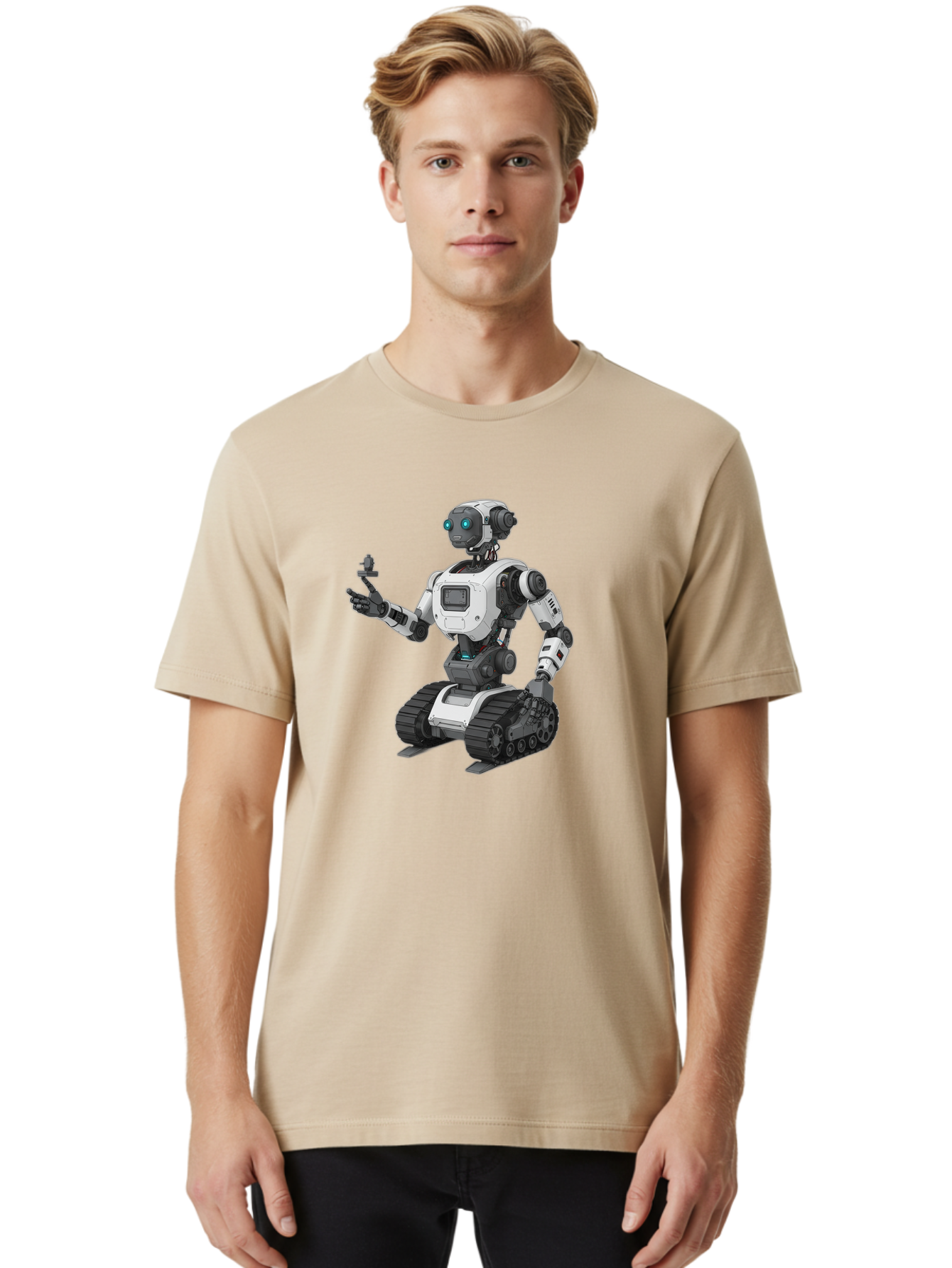 Robot-6 Men'S Graphic Tee, 100% Cotton, Comfortable Casual Summer Wear, Machine Washable, Robot With Tank Tracks, Artificial Intelligence, Futuristic Design, Robotic Technology, Cybernetic Robot, Machine Learning, Robotic Innovation Bab346