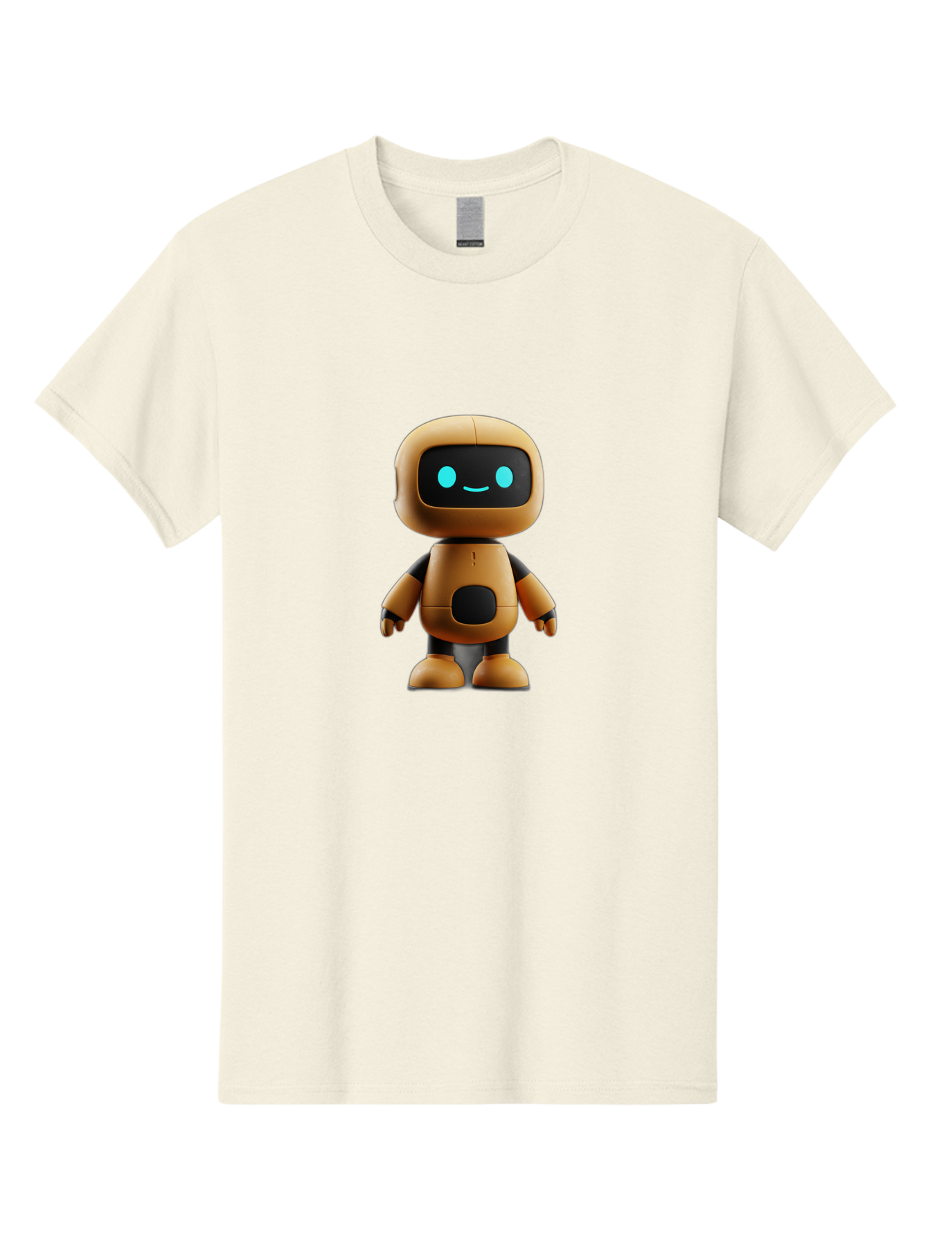 Robot-7 Men'S Graphic Tee, 100% Cotton, Comfortable Casual Summer Wear, Machine Washable, Cartoon Robot, Friendly Face, Smiling Robot, Blue Eyes, Black Screen, Beige Body, Cute Design, Toy Robot, Modern Tech, Futuristic Character, Bab347