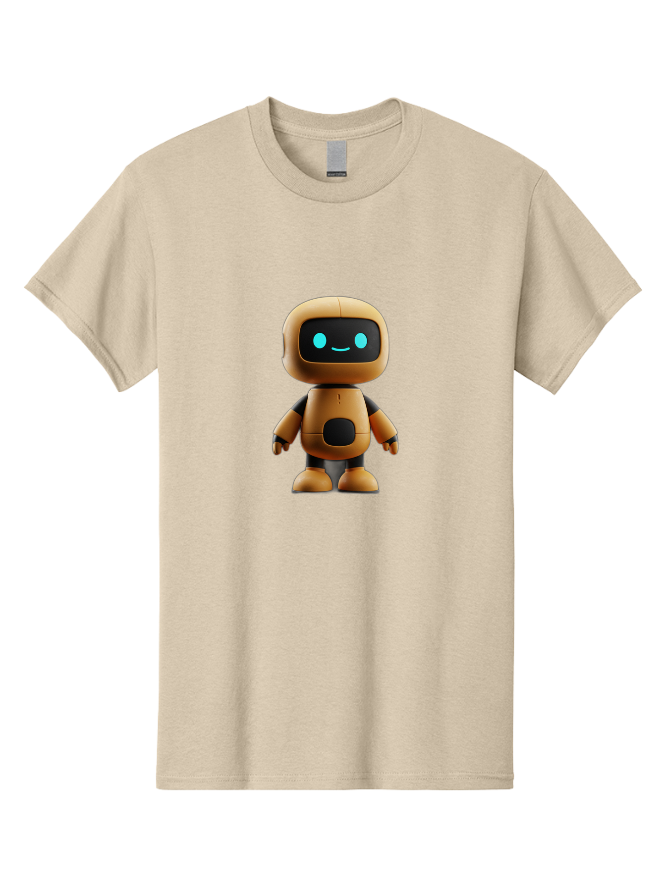 Robot-7 Men'S Graphic Tee, 100% Cotton, Comfortable Casual Summer Wear, Machine Washable, Cartoon Robot, Friendly Face, Smiling Robot, Blue Eyes, Black Screen, Beige Body, Cute Design, Toy Robot, Modern Tech, Futuristic Character, Bab347