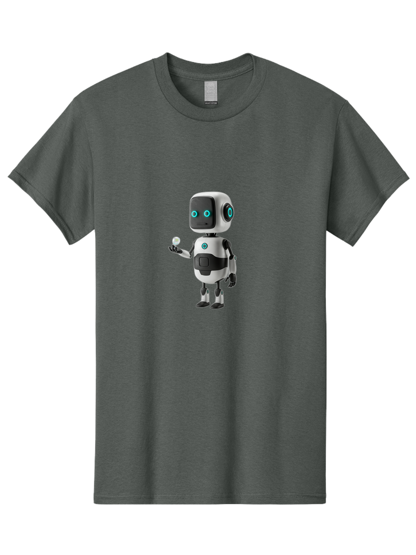 Robot-Character Men'S Graphic Tee, 100% Cotton, Comfortable Casual Summer Wear, Machine Washable, Cartoon Robot, Artificial Intelligence, Futuristic Technology, Robotic Design, Blue Glowing Eyes, Mechanical Body, 3D Rendering, Bab348