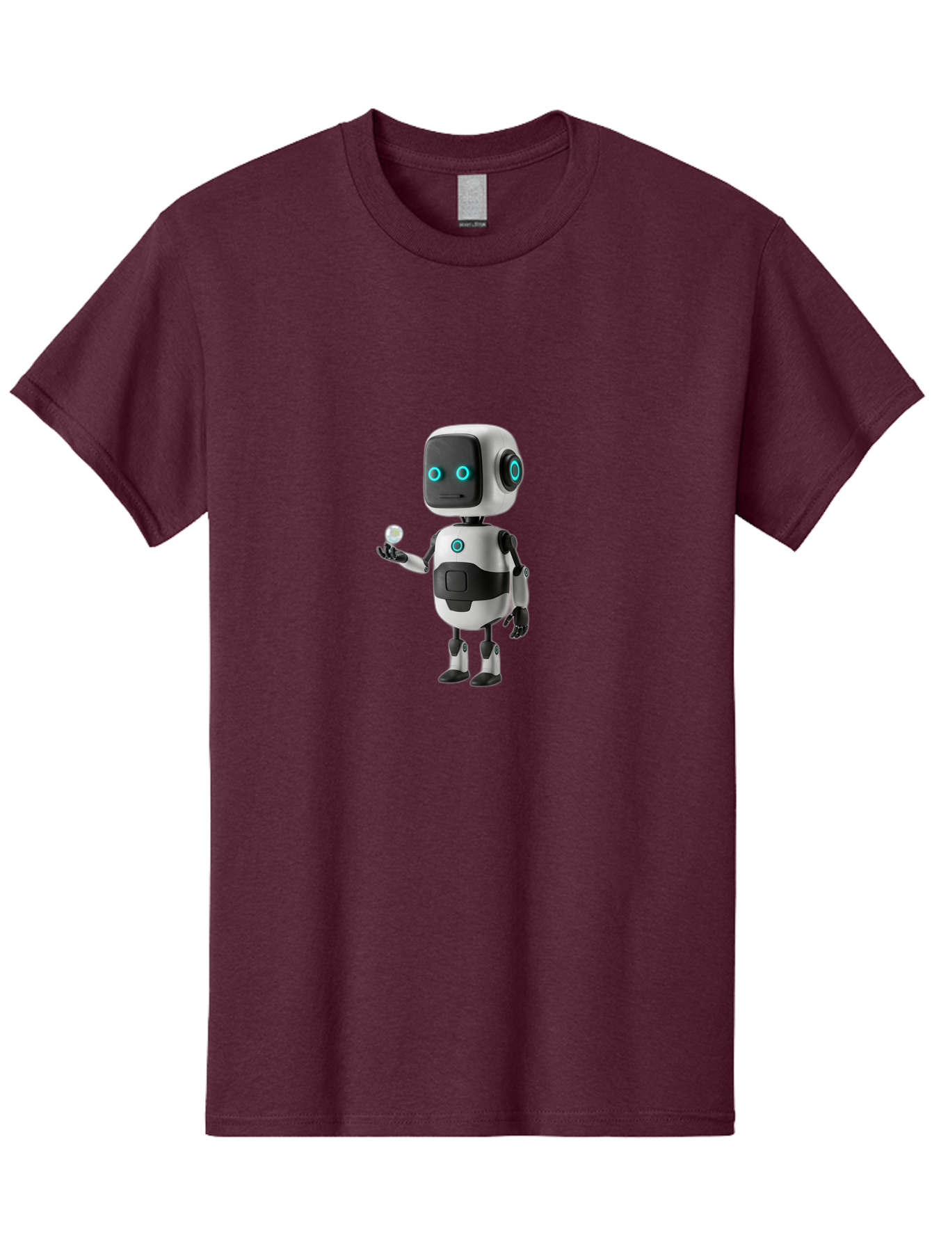 Robot-Character Men'S Graphic Tee, 100% Cotton, Comfortable Casual Summer Wear, Machine Washable, Cartoon Robot, Artificial Intelligence, Futuristic Technology, Robotic Design, Blue Glowing Eyes, Mechanical Body, 3D Rendering, Bab348