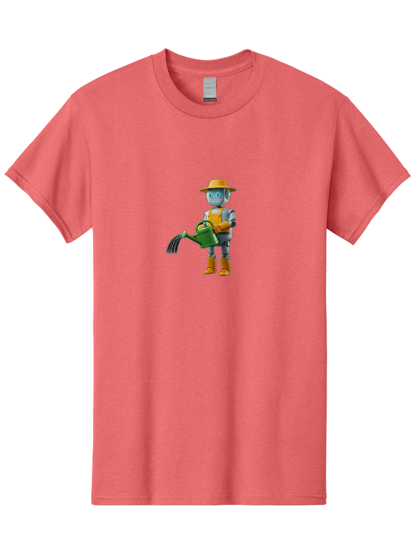 Robot-Gardener Men'S Graphic Tee, 100% Cotton, Comfortable Casual Summer Wear, Machine Washable, Robot Character, Gardening Robot, Watering Can, Yellow Hat, Orange Boots, Futuristic Gardening, Robotic Gardening Tools, Cartoon Robot, Bab350