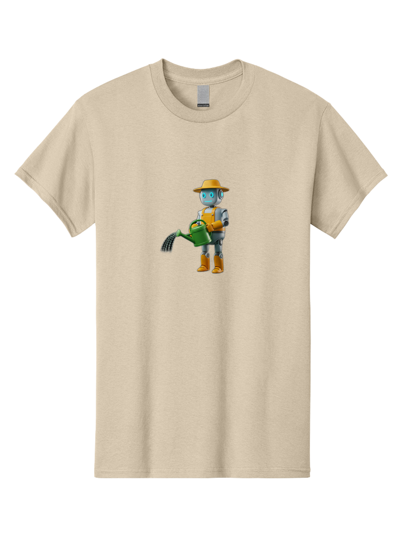 Robot-Gardener Men'S Graphic Tee, 100% Cotton, Comfortable Casual Summer Wear, Machine Washable, Robot Character, Gardening Robot, Watering Can, Yellow Hat, Orange Boots, Futuristic Gardening, Robotic Gardening Tools, Cartoon Robot, Bab350