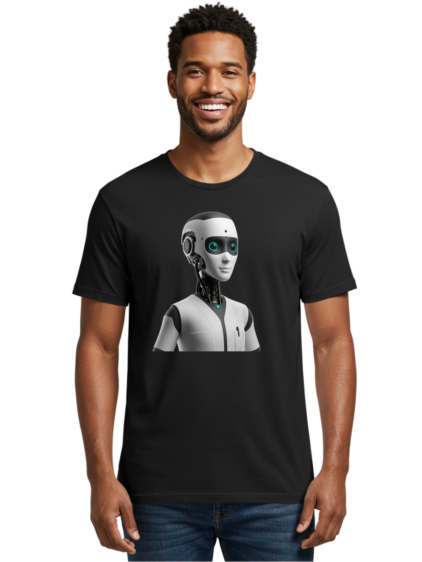 Robot-Head-1 Men'S Graphic Tee, 100% Cotton, Comfortable Casual Summer Wear, Machine Washable, Humanoid Robot, Futuristic Design, Artificial Intelligence, Robotic Features, Cybernetic Enhancements, Advanced Technology, Futuristic Character, Bab351