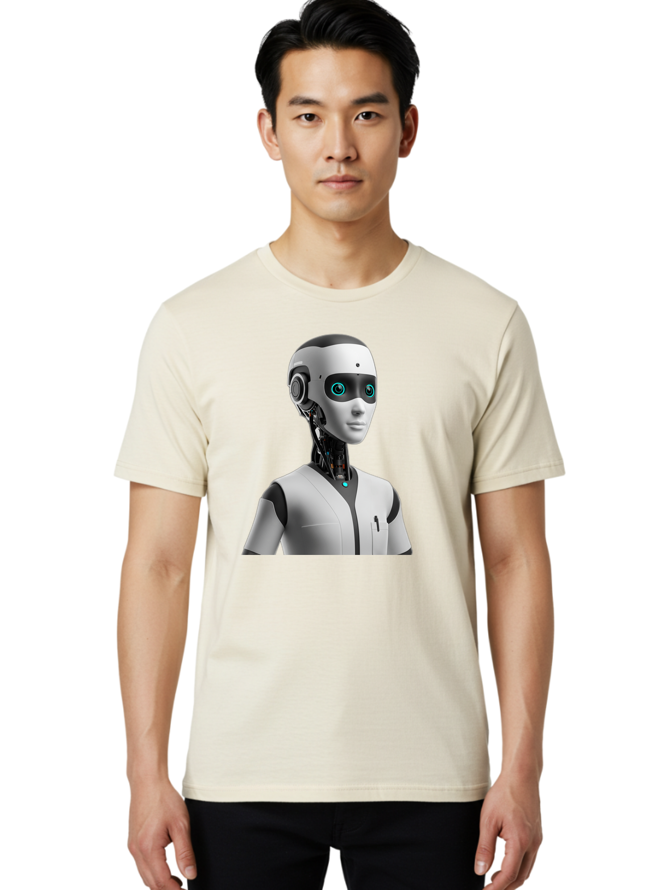 Robot-Head-1 Men'S Graphic Tee, 100% Cotton, Comfortable Casual Summer Wear, Machine Washable, Humanoid Robot, Futuristic Design, Artificial Intelligence, Robotic Features, Cybernetic Enhancements, Advanced Technology, Futuristic Character, Bab351