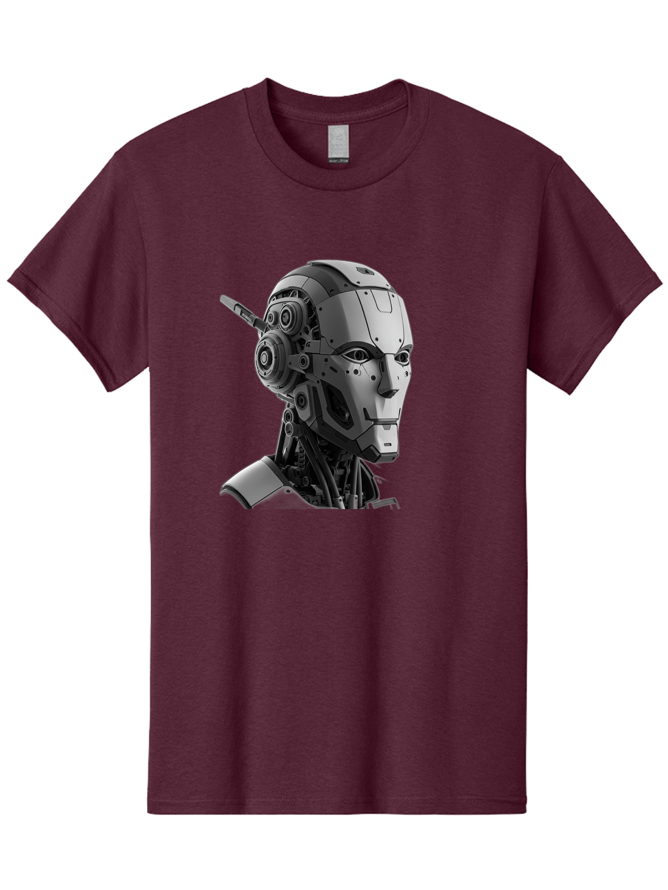 Robot-Head Men'S Graphic Tee, 100% Cotton, Comfortable Casual Summer Wear, Machine Washable, Robotic Head, Futuristic Design, Mechanical Face, Gray Metallic Finish, Technological Innovation, Advanced Robotics, Artificial Intelligence, Bab352