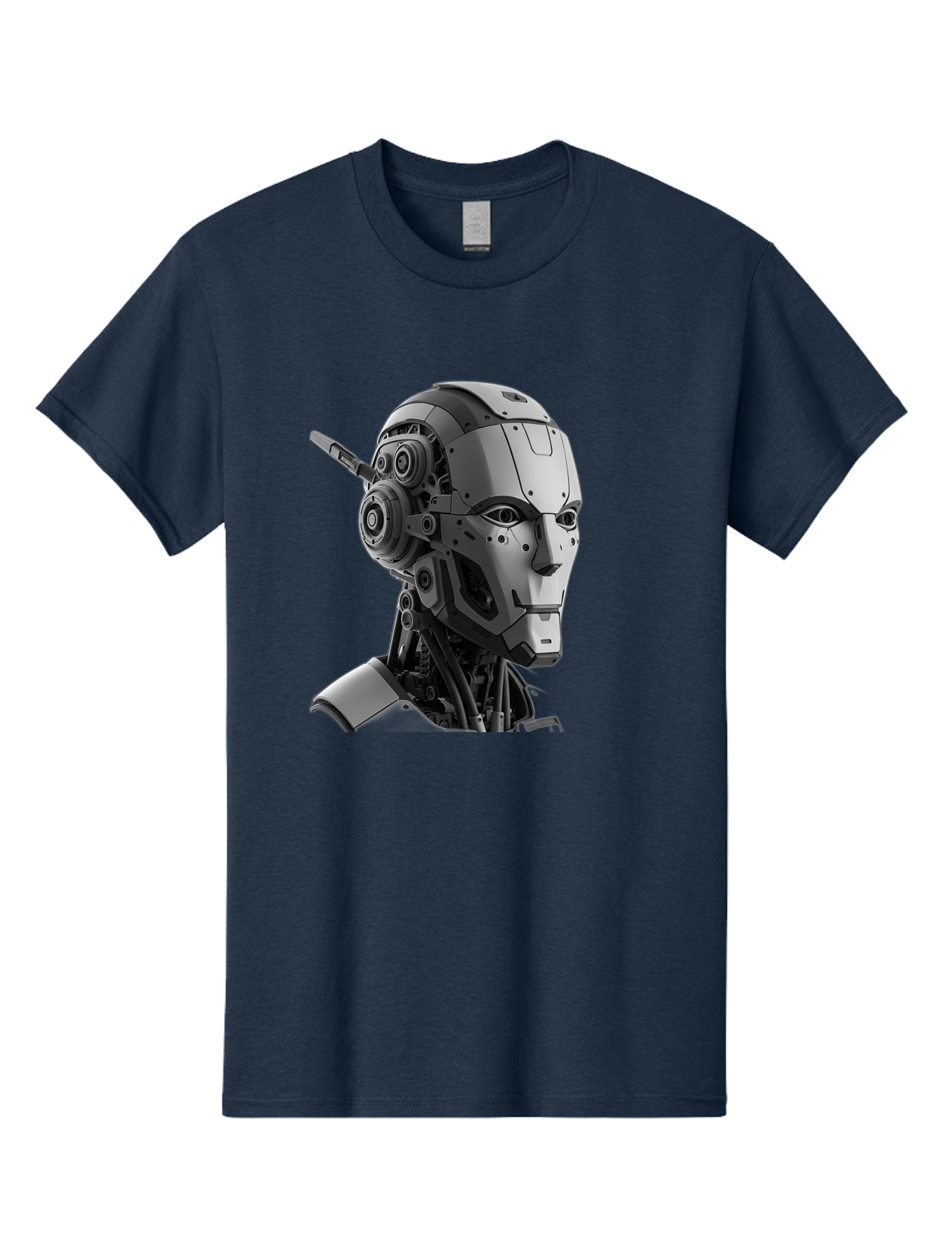 Robot-Head Men'S Graphic Tee, 100% Cotton, Comfortable Casual Summer Wear, Machine Washable, Robotic Head, Futuristic Design, Mechanical Face, Gray Metallic Finish, Technological Innovation, Advanced Robotics, Artificial Intelligence, Bab352