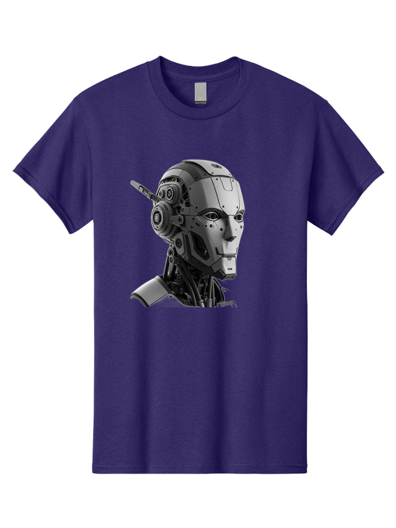 Robot-Head Men'S Graphic Tee, 100% Cotton, Comfortable Casual Summer Wear, Machine Washable, Robotic Head, Futuristic Design, Mechanical Face, Gray Metallic Finish, Technological Innovation, Advanced Robotics, Artificial Intelligence, Bab352