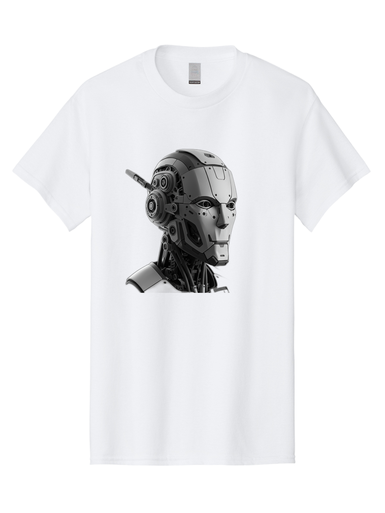Robot-Head Men'S Graphic Tee, 100% Cotton, Comfortable Casual Summer Wear, Machine Washable, Robotic Head, Futuristic Design, Mechanical Face, Gray Metallic Finish, Technological Innovation, Advanced Robotics, Artificial Intelligence, Bab352