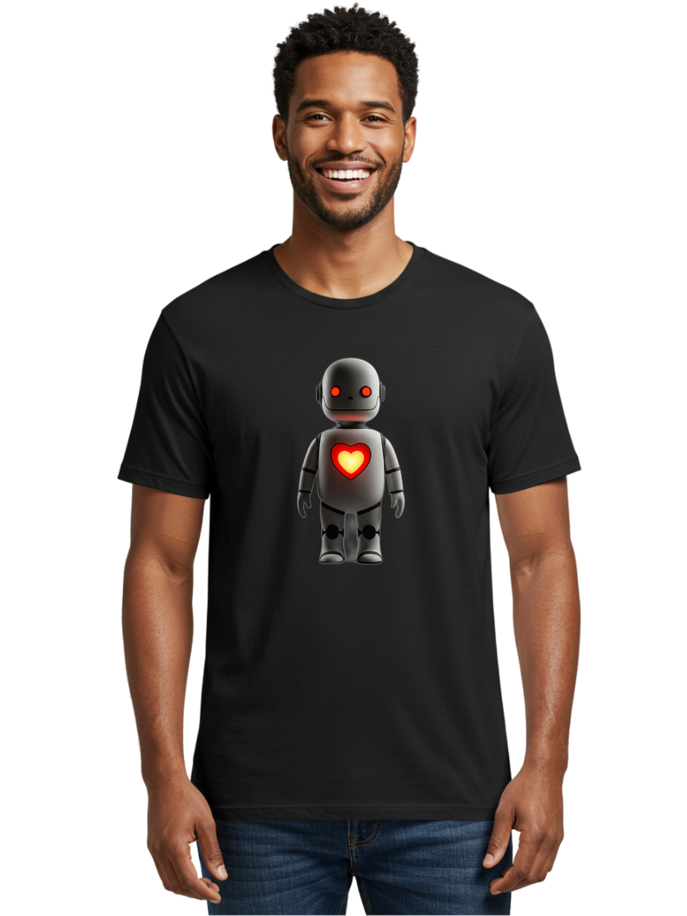 Robot-Heart Men'S Graphic Tee, 100% Cotton, Comfortable Casual Summer Wear, Machine Washable, Robot With Heart, Digital Art, Futuristic Design, Red Heart Symbol, Cyborg Illustration, Artificial Intelligence, Robot Love, Tech Design Bab353