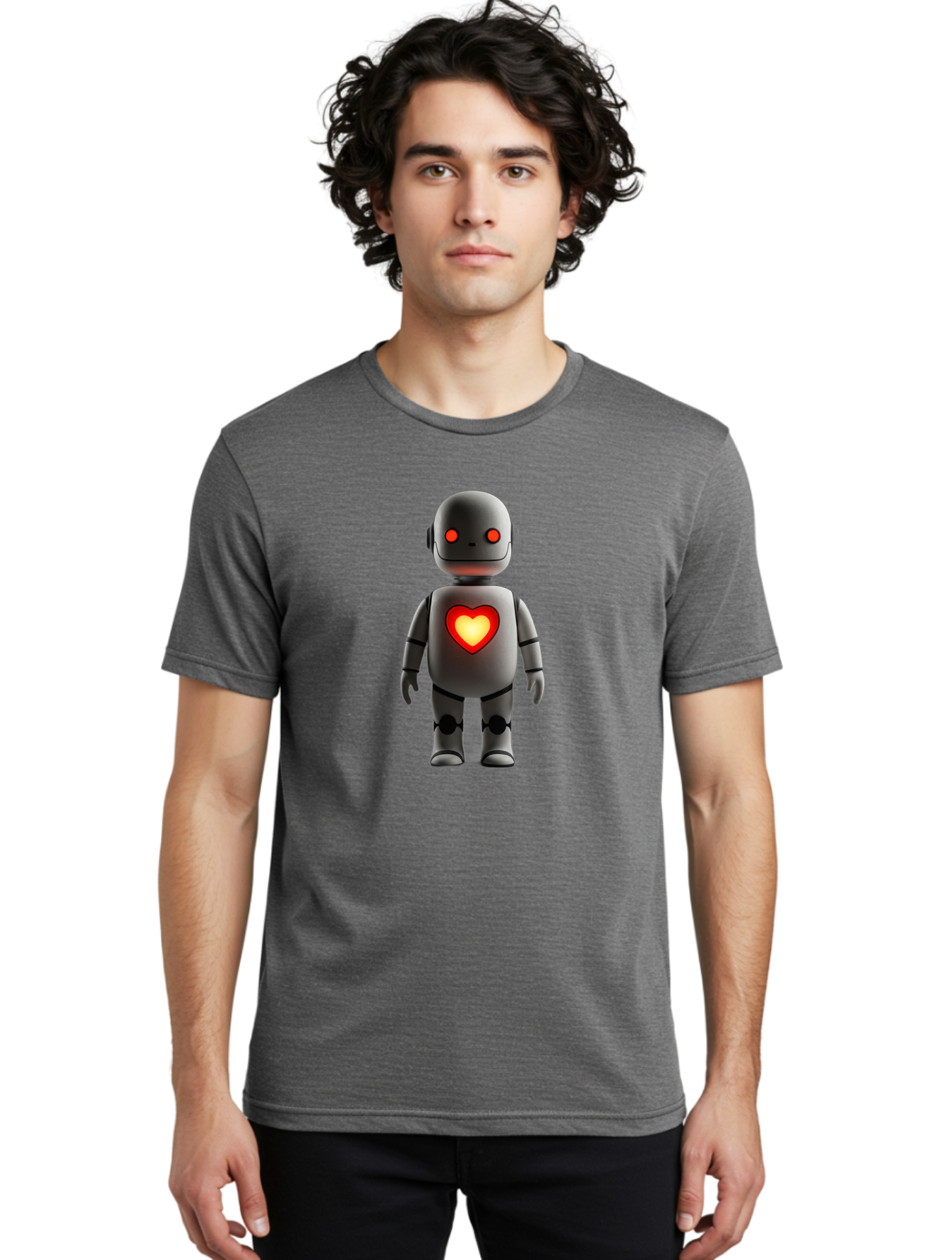Robot-Heart Men'S Graphic Tee, 100% Cotton, Comfortable Casual Summer Wear, Machine Washable, Robot With Heart, Digital Art, Futuristic Design, Red Heart Symbol, Cyborg Illustration, Artificial Intelligence, Robot Love, Tech Design Bab353