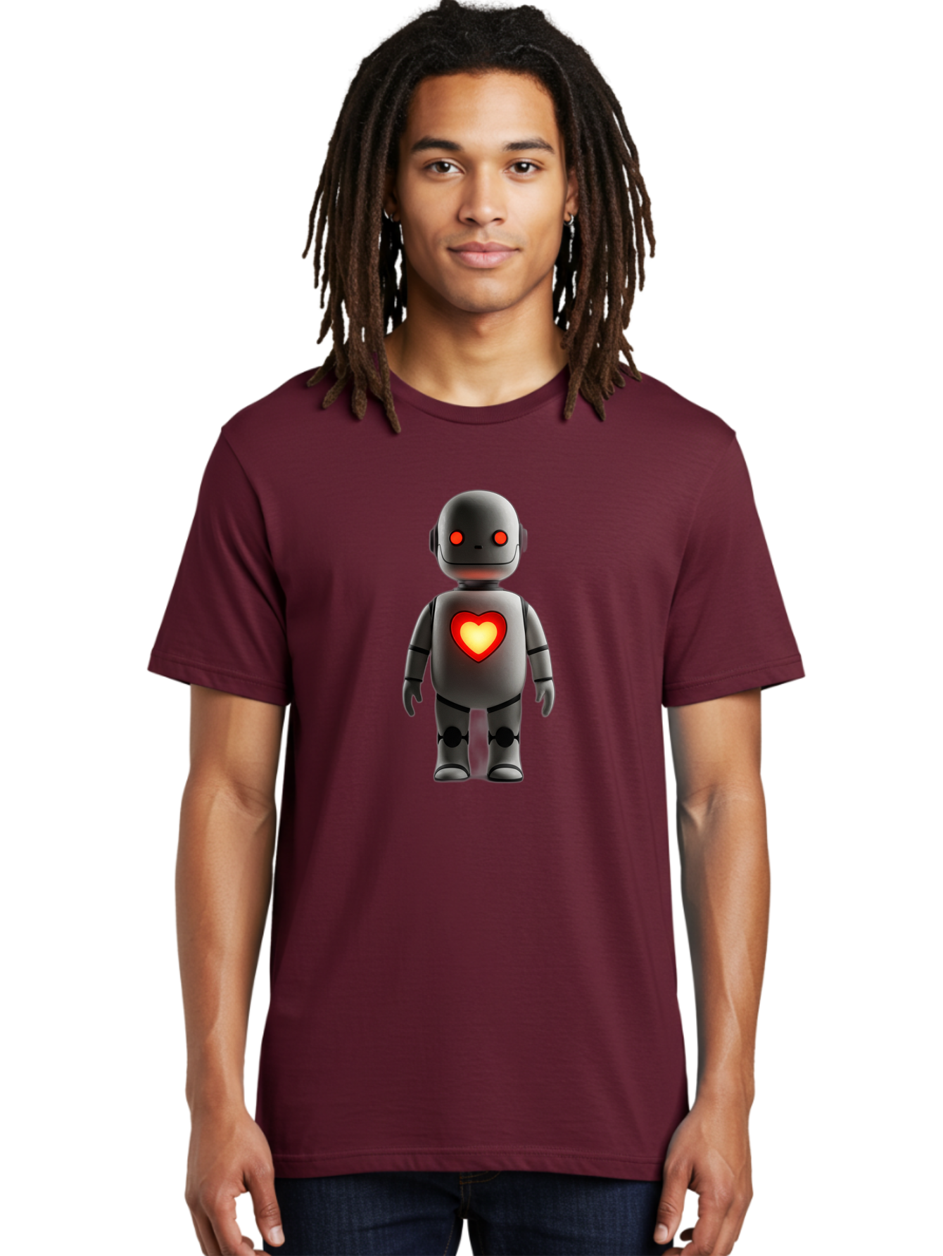 Robot-Heart Men'S Graphic Tee, 100% Cotton, Comfortable Casual Summer Wear, Machine Washable, Robot With Heart, Digital Art, Futuristic Design, Red Heart Symbol, Cyborg Illustration, Artificial Intelligence, Robot Love, Tech Design Bab353