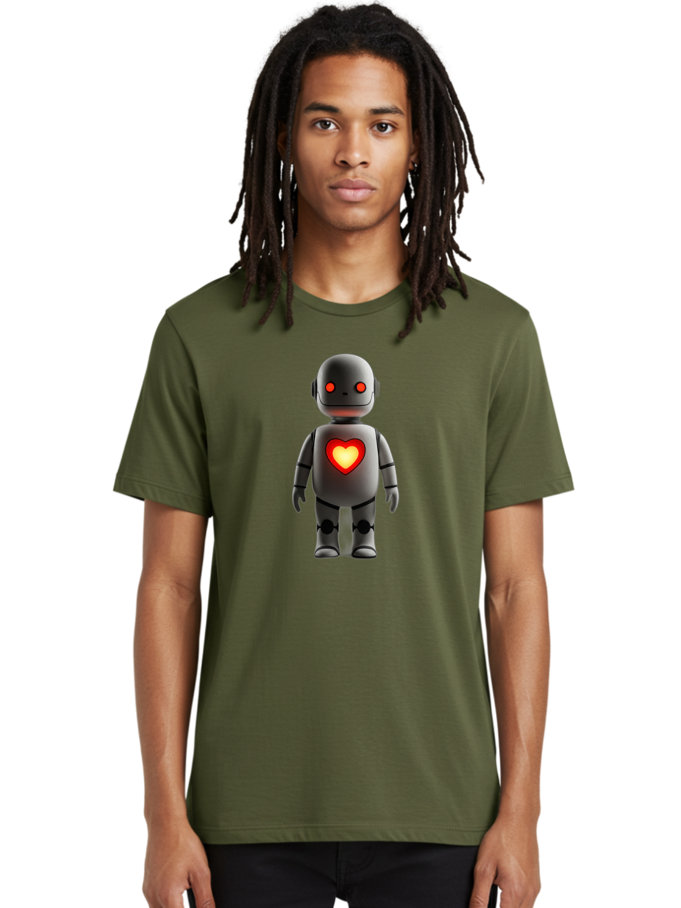 Robot-Heart Men'S Graphic Tee, 100% Cotton, Comfortable Casual Summer Wear, Machine Washable, Robot With Heart, Digital Art, Futuristic Design, Red Heart Symbol, Cyborg Illustration, Artificial Intelligence, Robot Love, Tech Design Bab353