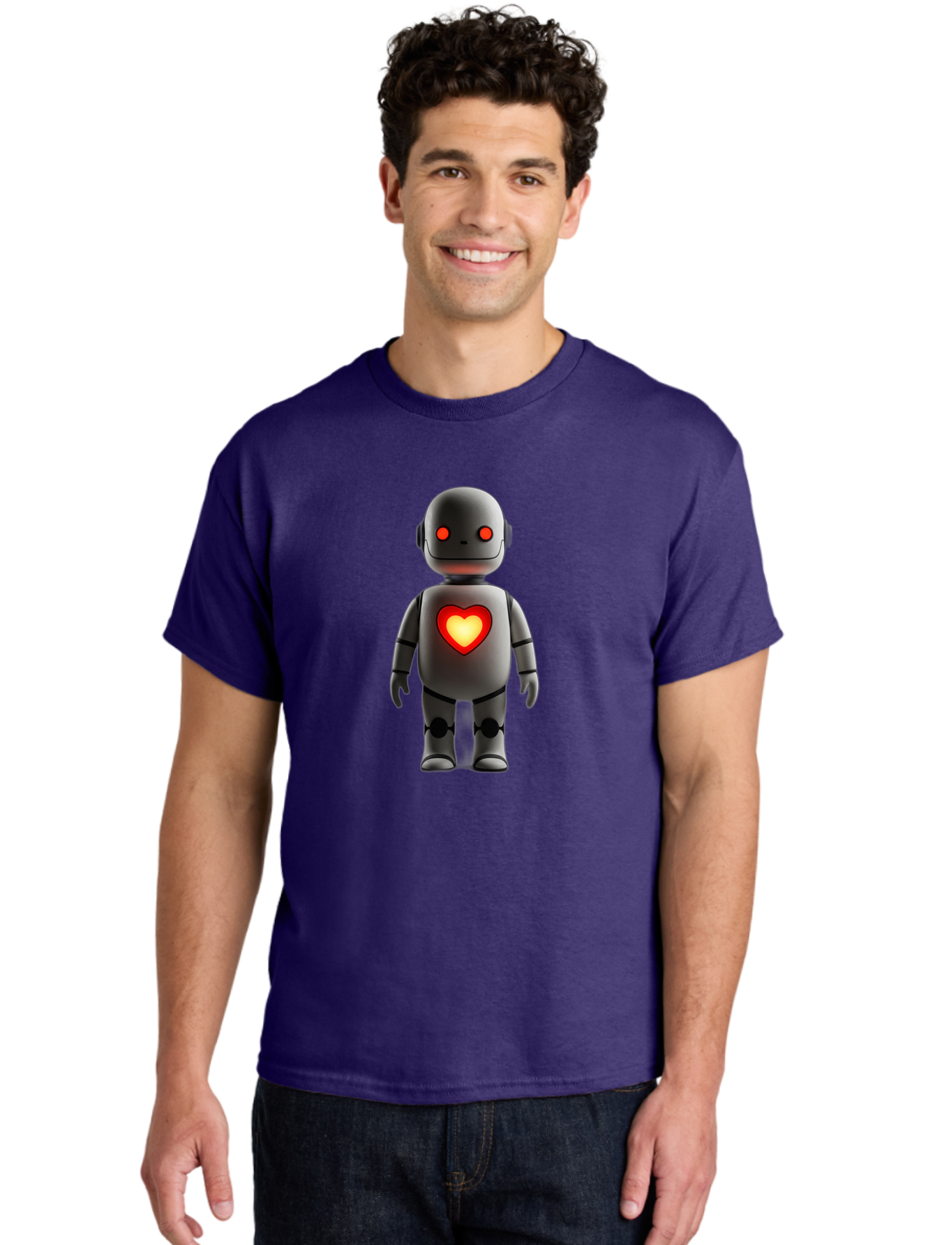 Robot-Heart Men'S Graphic Tee, 100% Cotton, Comfortable Casual Summer Wear, Machine Washable, Robot With Heart, Digital Art, Futuristic Design, Red Heart Symbol, Cyborg Illustration, Artificial Intelligence, Robot Love, Tech Design Bab353