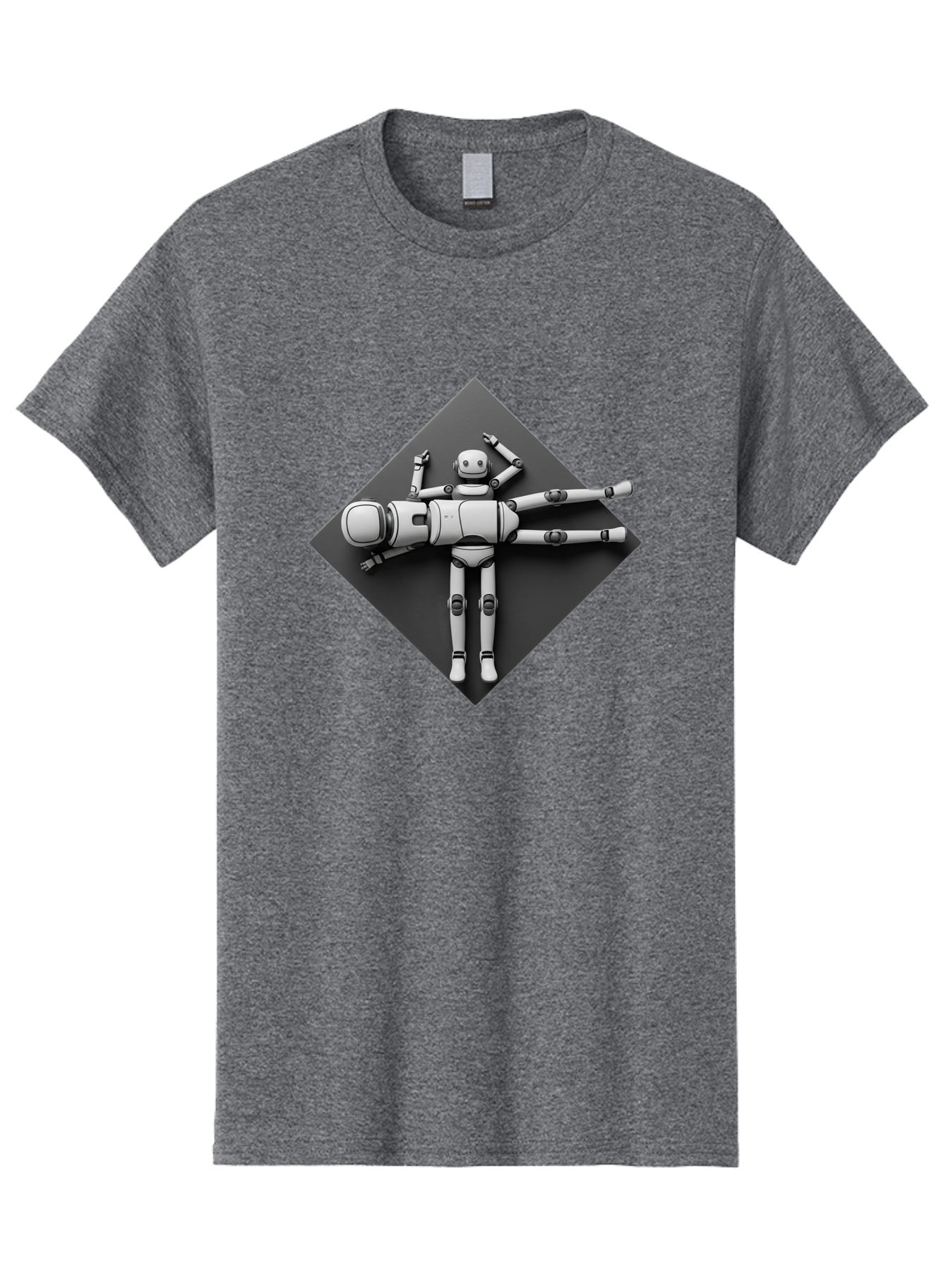 Robot-On-Dark-Square Men'S Graphic Tee, 100% Cotton, Comfortable Casual Summer Wear, Machine Washable, Robot Lying Down, Relaxation Pose, Mechanical Body, Futuristic Design, Artificial Intelligence, Modern Technology, Robot Resting, Bab355