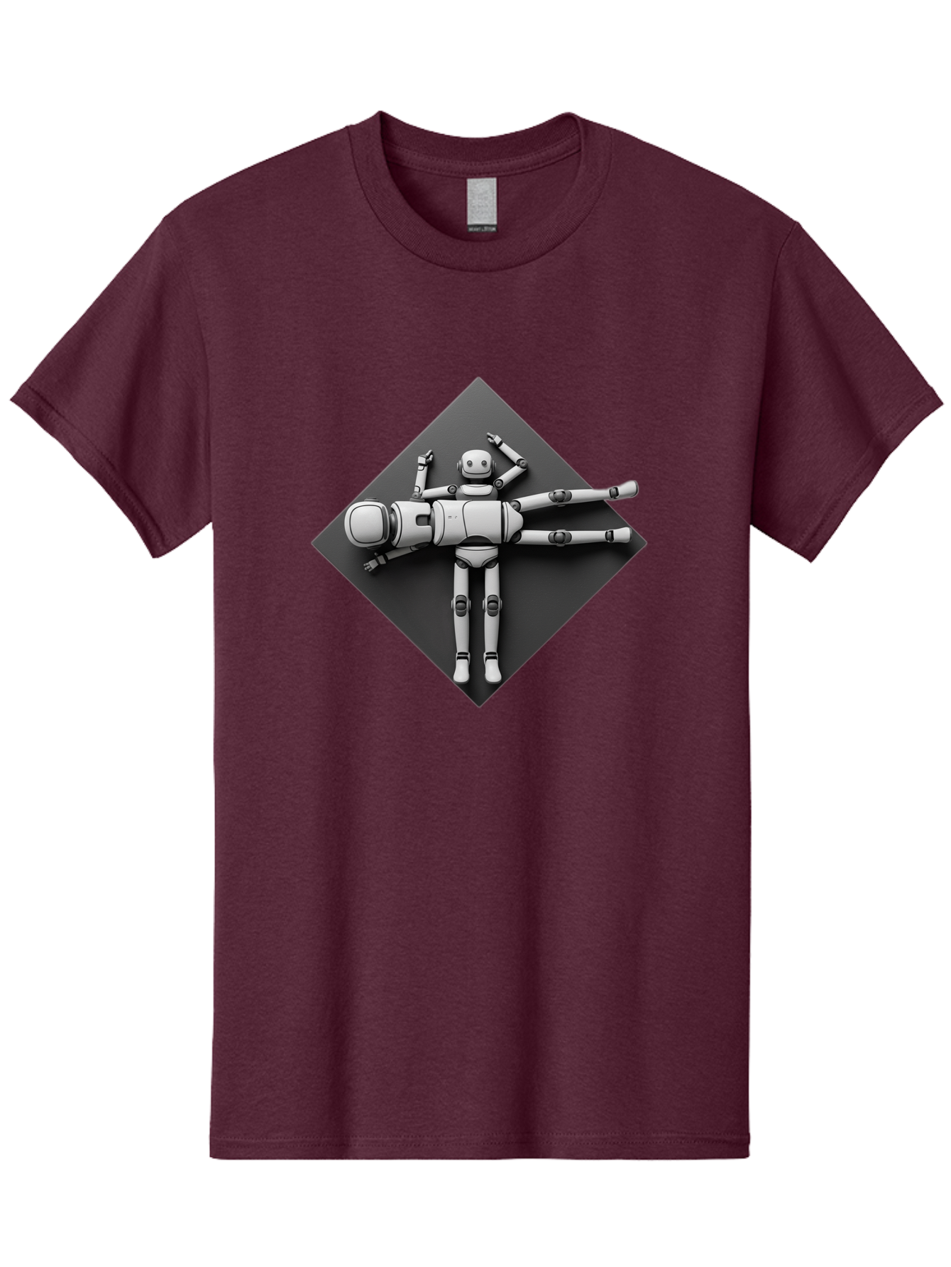 Robot-On-Dark-Square Men'S Graphic Tee, 100% Cotton, Comfortable Casual Summer Wear, Machine Washable, Robot Lying Down, Relaxation Pose, Mechanical Body, Futuristic Design, Artificial Intelligence, Modern Technology, Robot Resting, Bab355