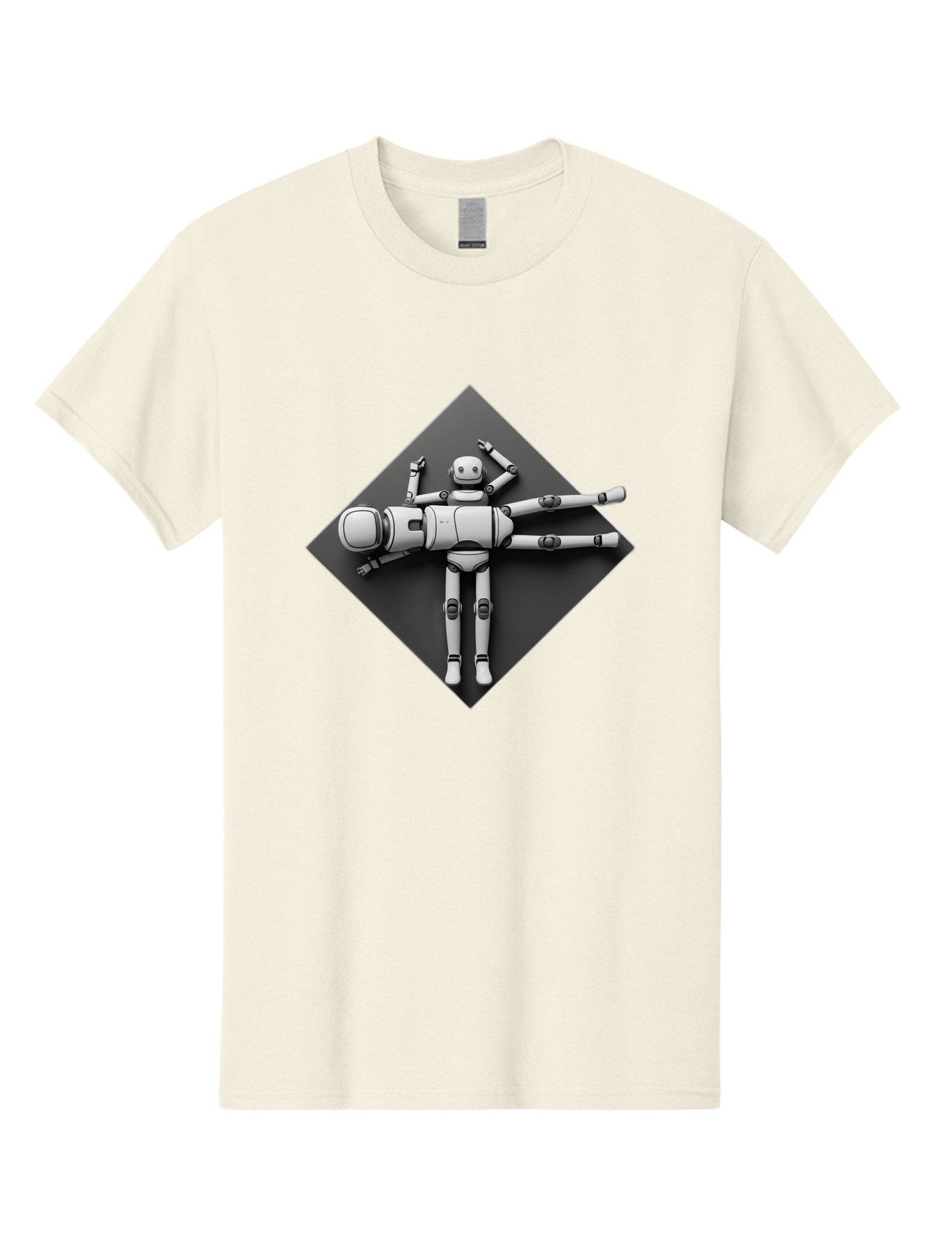 Robot-On-Dark-Square Men'S Graphic Tee, 100% Cotton, Comfortable Casual Summer Wear, Machine Washable, Robot Lying Down, Relaxation Pose, Mechanical Body, Futuristic Design, Artificial Intelligence, Modern Technology, Robot Resting, Bab355