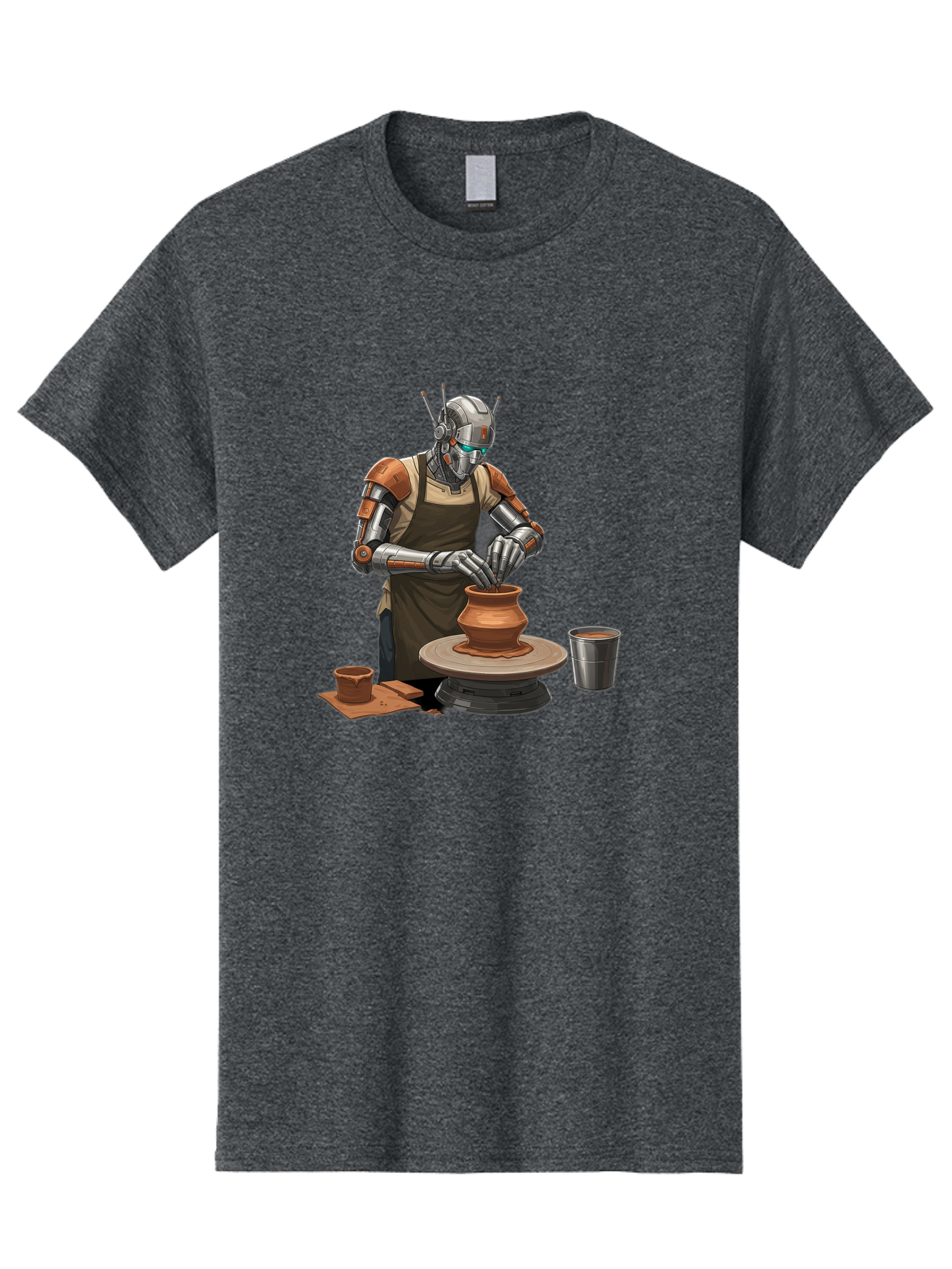 Robot-Potter Men'S Graphic Tee, 100% Cotton, Comfortable Casual Summer Wear, Machine Washable, Robot On Pottery Wheel, Clay Pot, Metal Cup, Robotic Hands, Creative Artwork, Futuristic Pottery, Artistic Creation, Mechanical Craftsmanship, Bab356