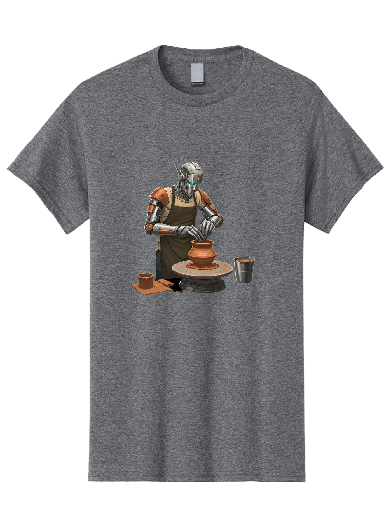 Robot-Potter Men'S Graphic Tee, 100% Cotton, Comfortable Casual Summer Wear, Machine Washable, Robot On Pottery Wheel, Clay Pot, Metal Cup, Robotic Hands, Creative Artwork, Futuristic Pottery, Artistic Creation, Mechanical Craftsmanship, Bab356